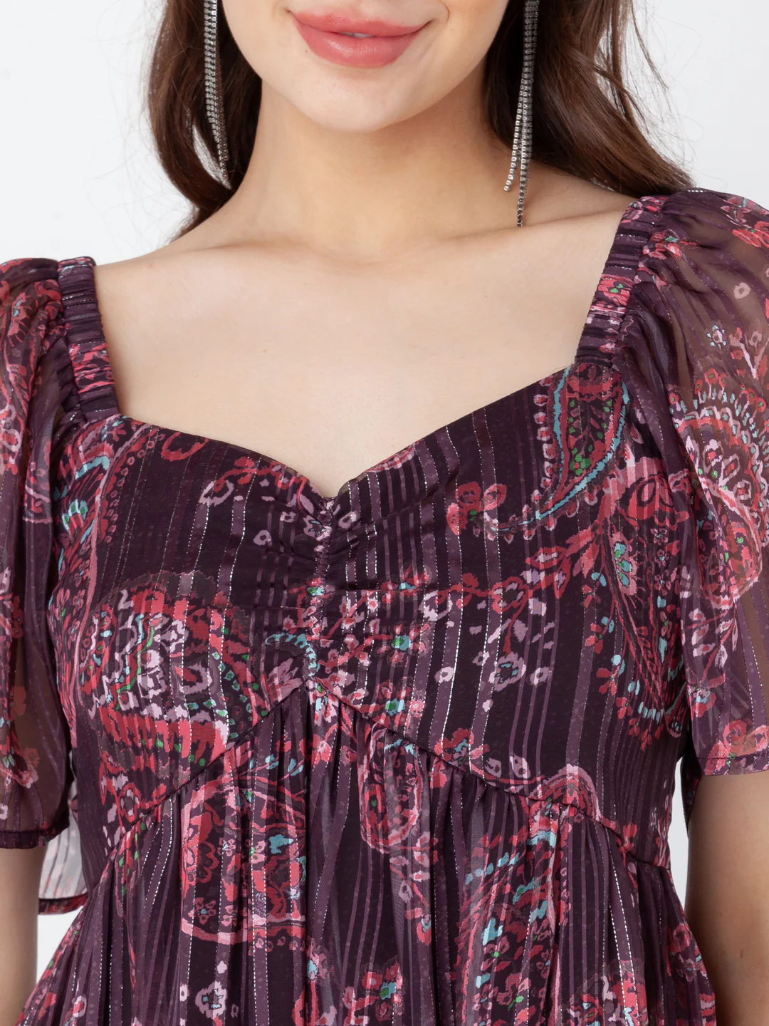 Brown Printed Flared Short Dress - Image 6