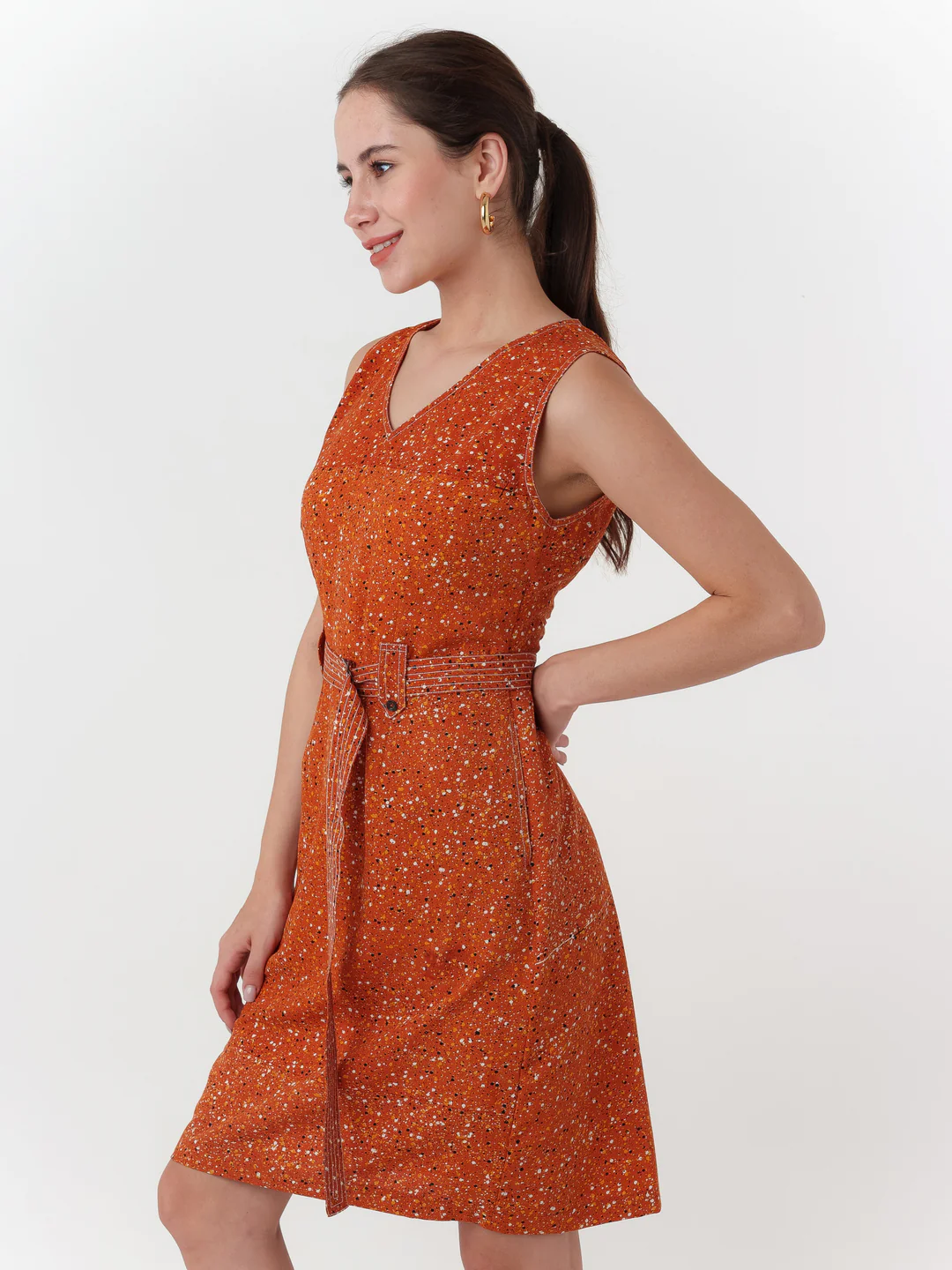 Brown Printed Regular Short Dress - Image 3