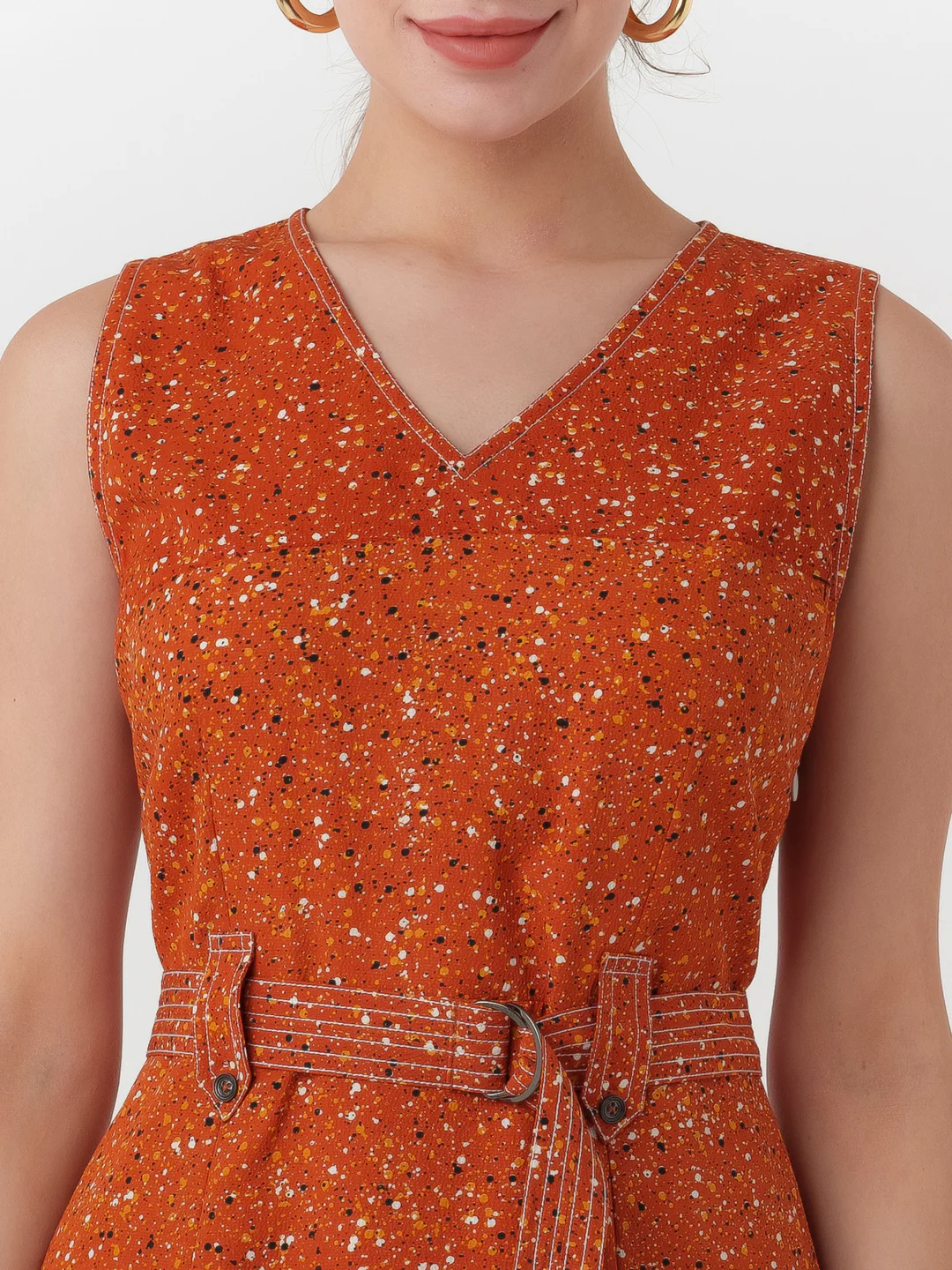 Brown Printed Regular Short Dress - Image 6
