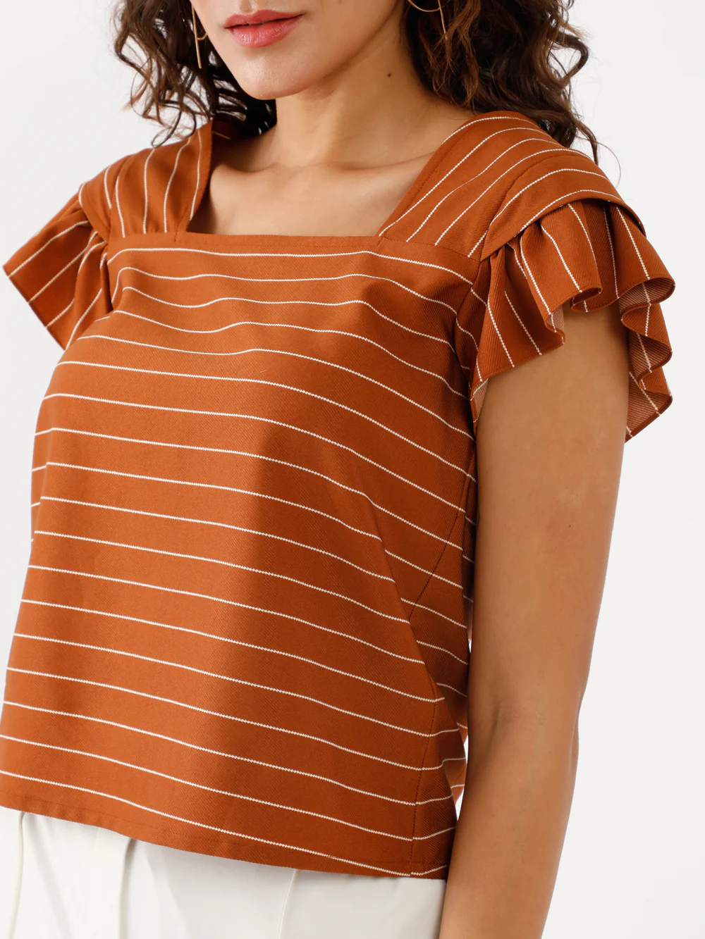 Brown Printed Ruffled Top - Image 2