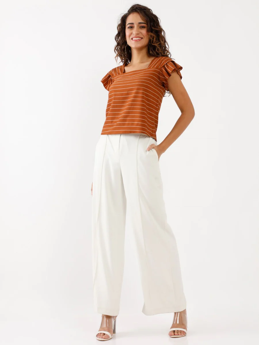 Brown Printed Ruffled Top - Image 3