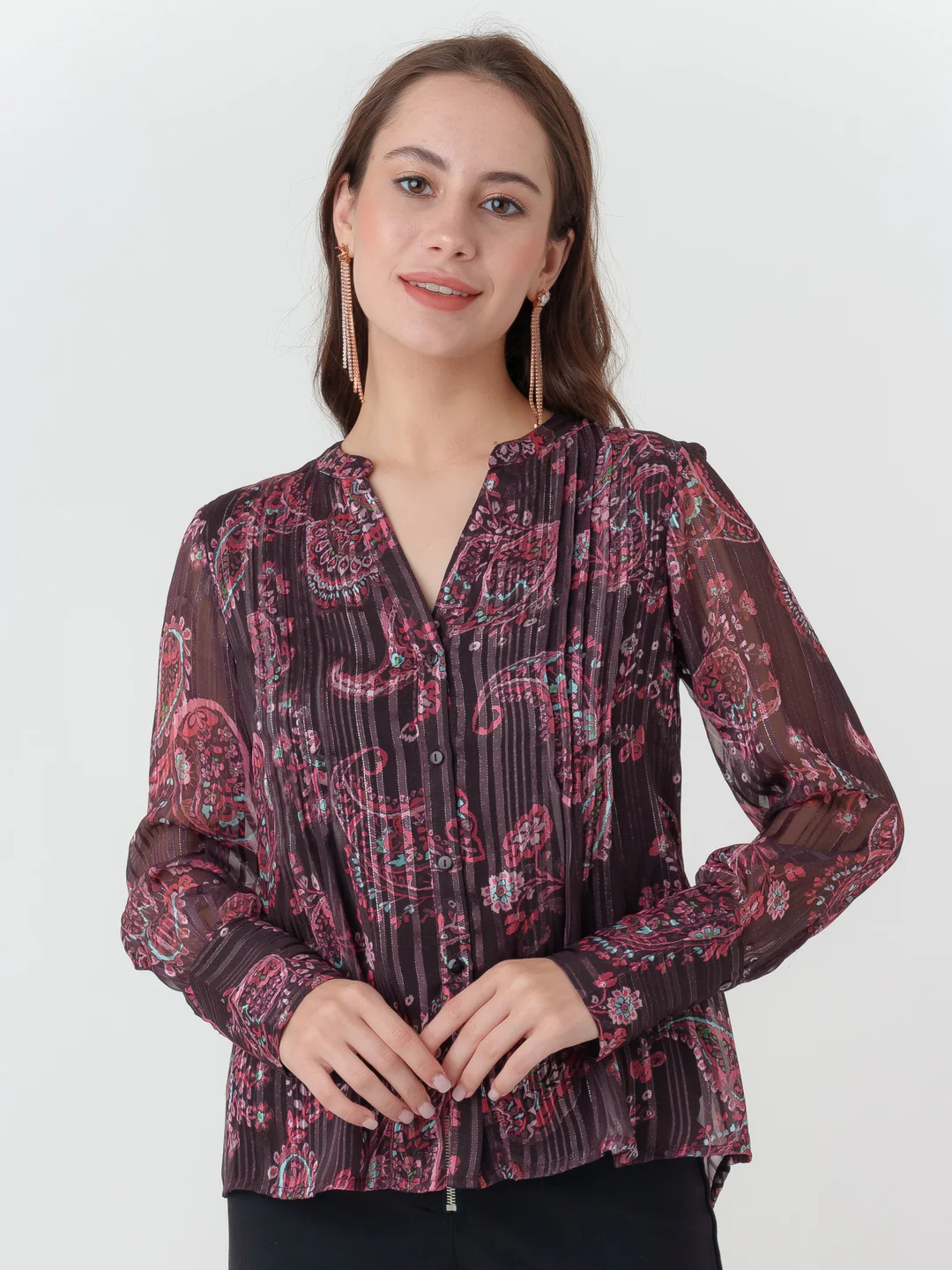 Brown Printed Shirt Styled Top - Image 2