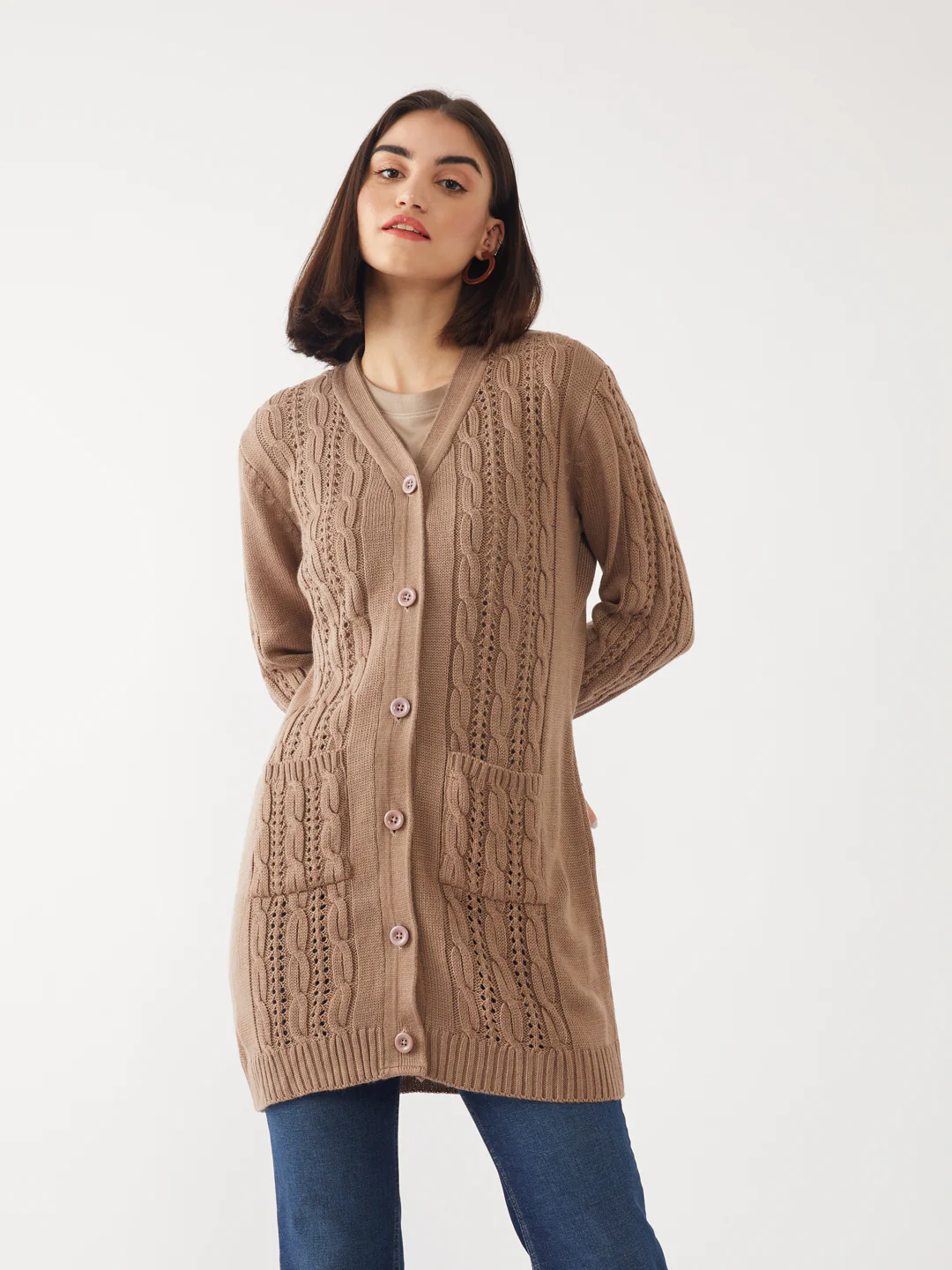Brown Solid Cardigan - Image 2