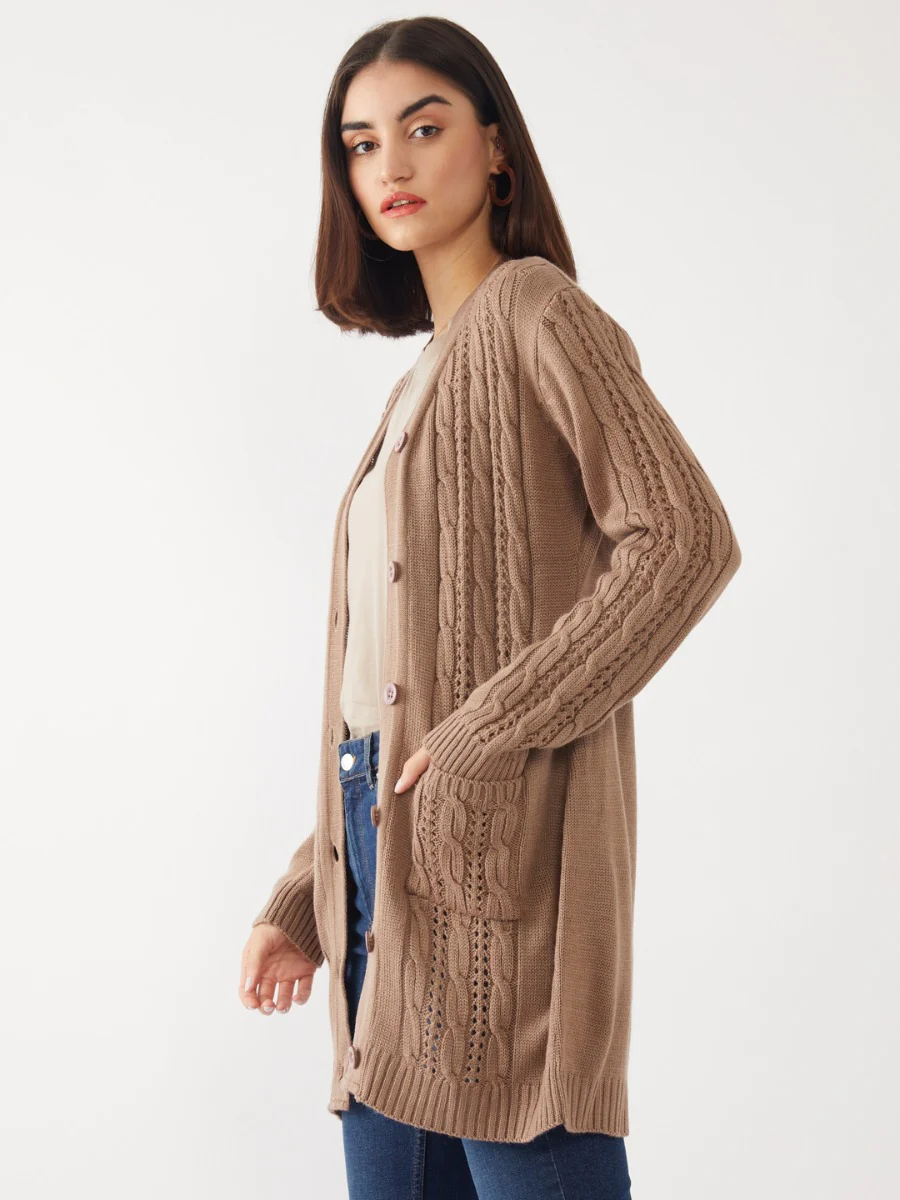 Brown Solid Cardigan - Image 3