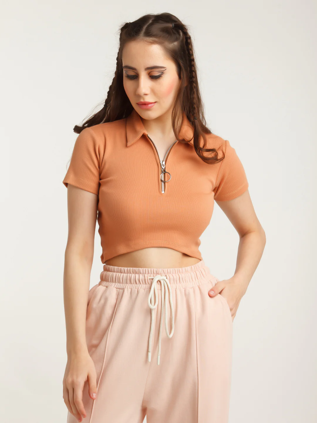 Brown Solid Crop Top - Image 5