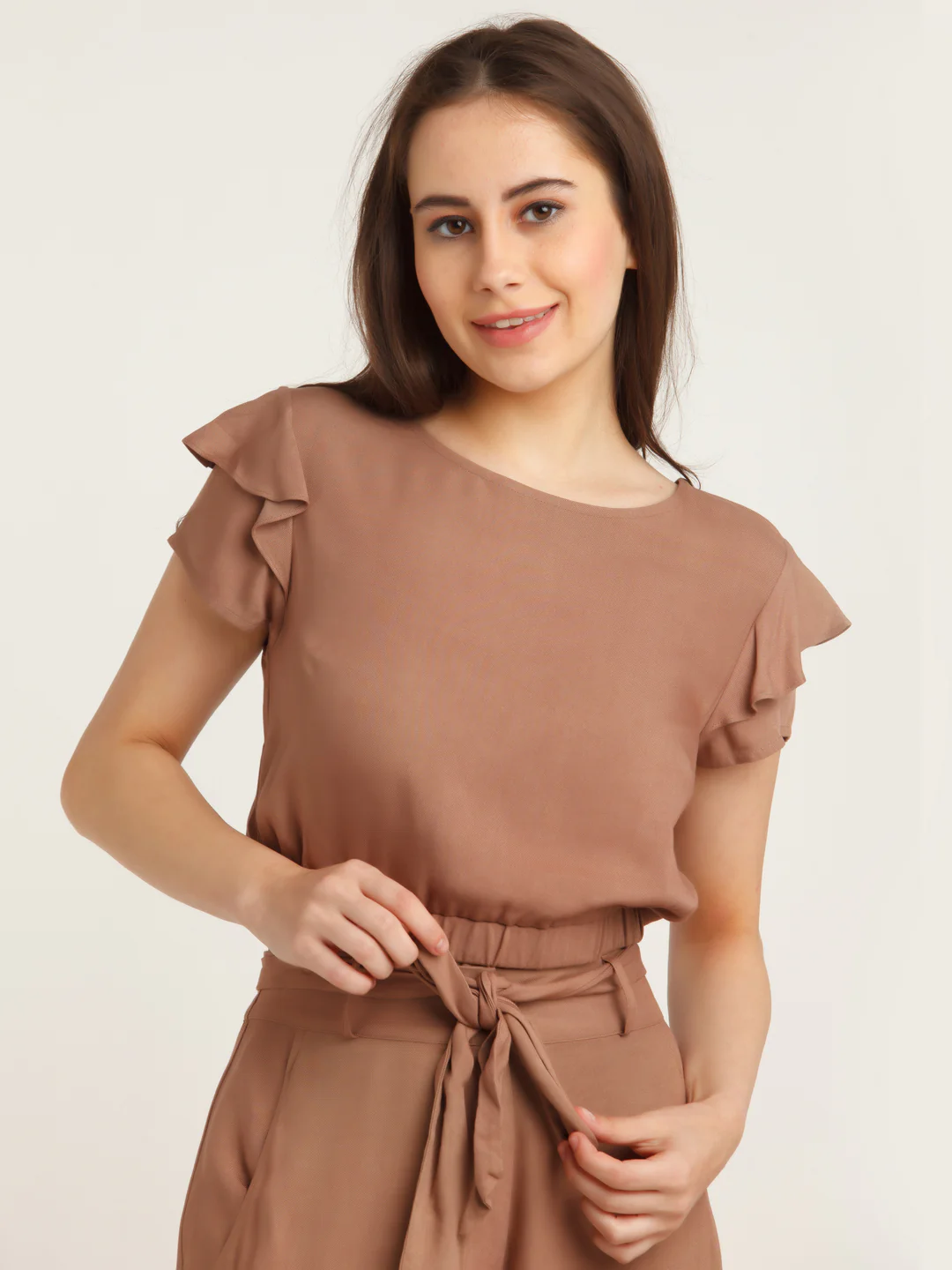 Brown Solid Crop Top - Image 2