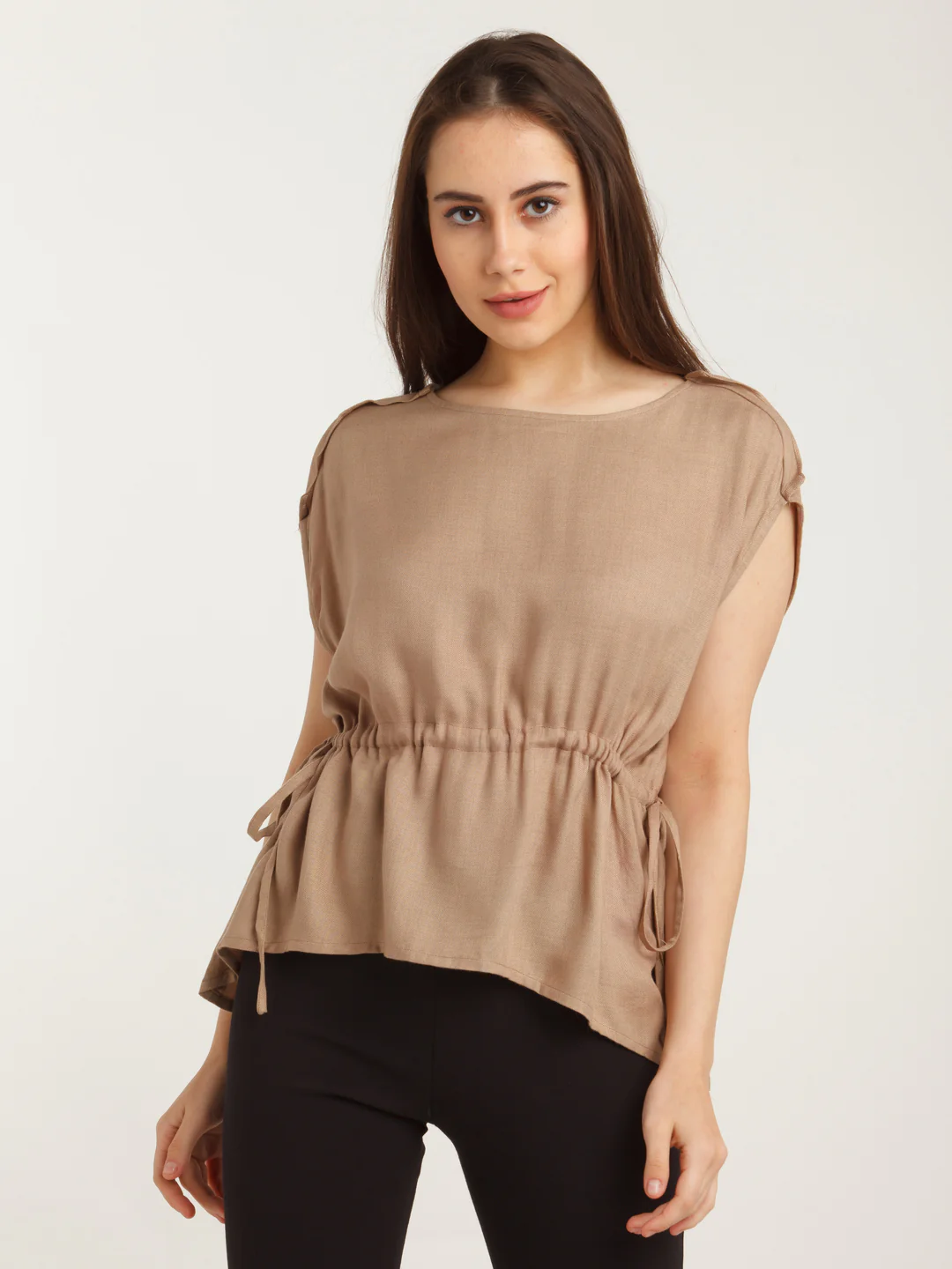 Brown Solid Elasticated Top - Image 2