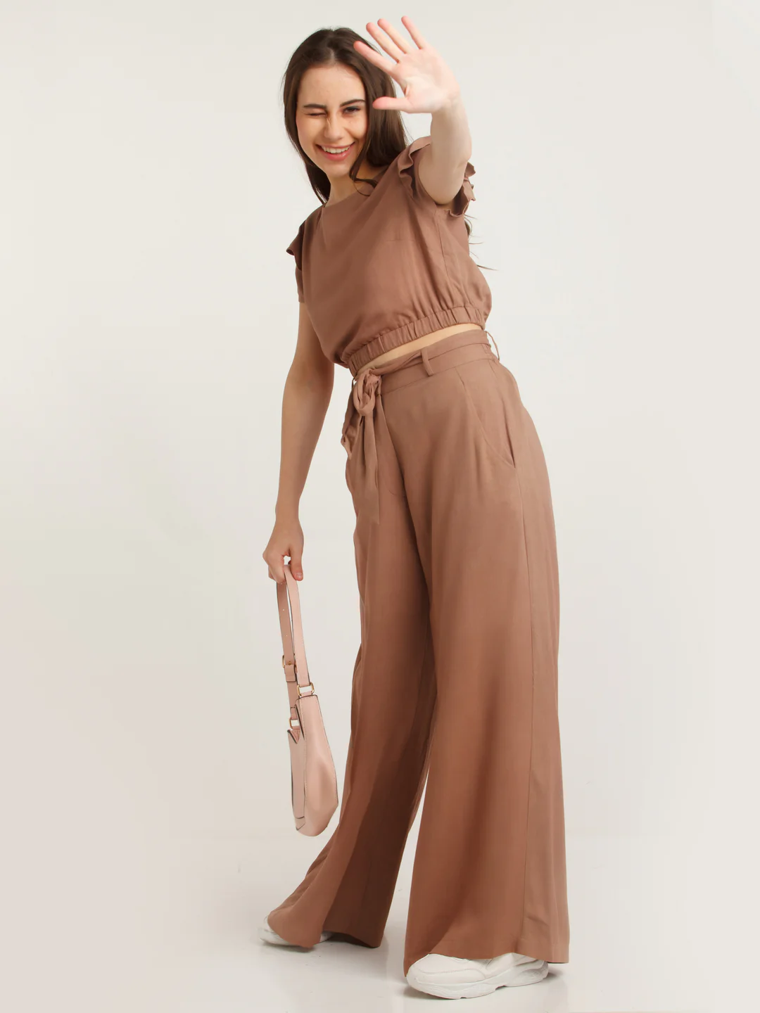 Brown Solid Fitted Trouser
