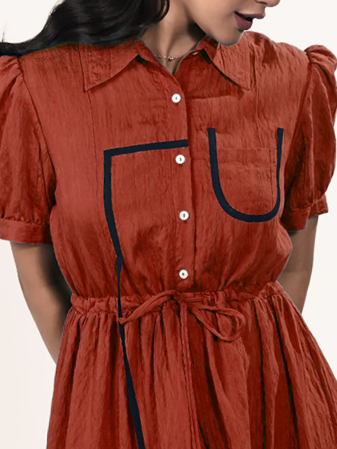 Brown Solid Knee-Length A-Line Dress - Image 6