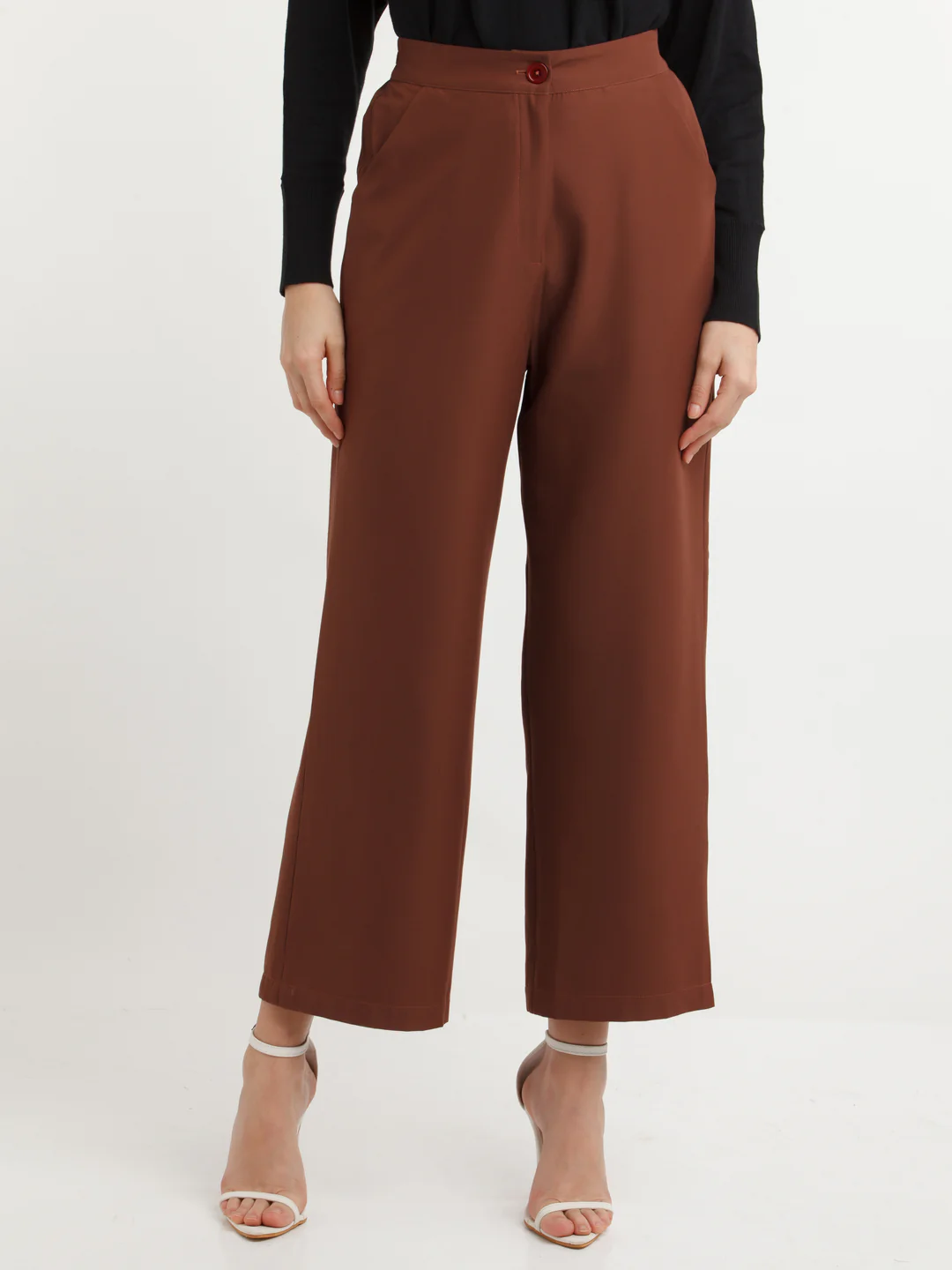 Brown Solid Pants - Image 2