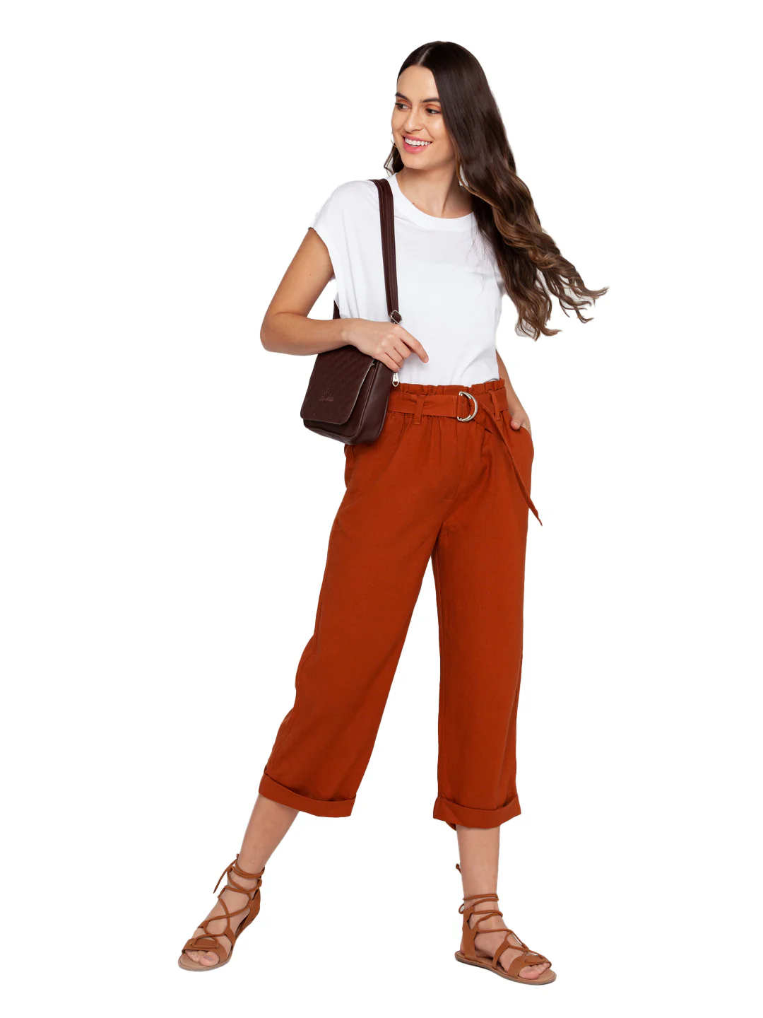 Brown Solid Pleated Trouser - Image 2