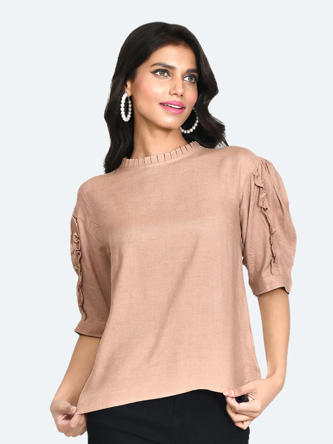 Brown Solid Regular Top - Image 2