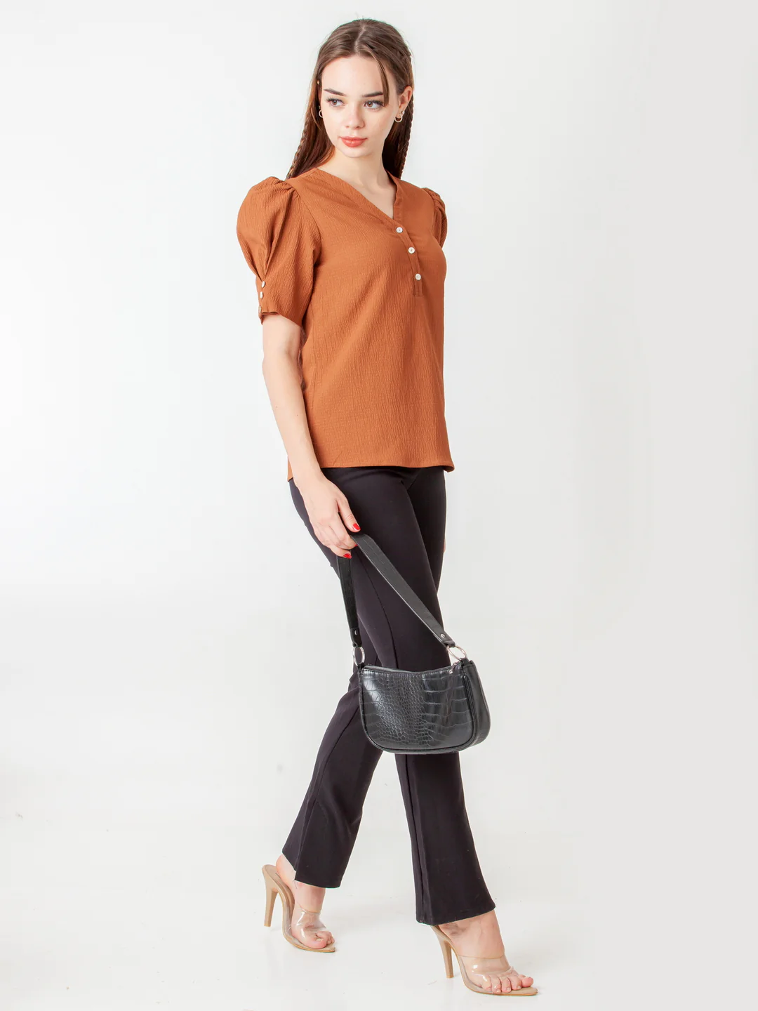 Brown Solid Regular Top