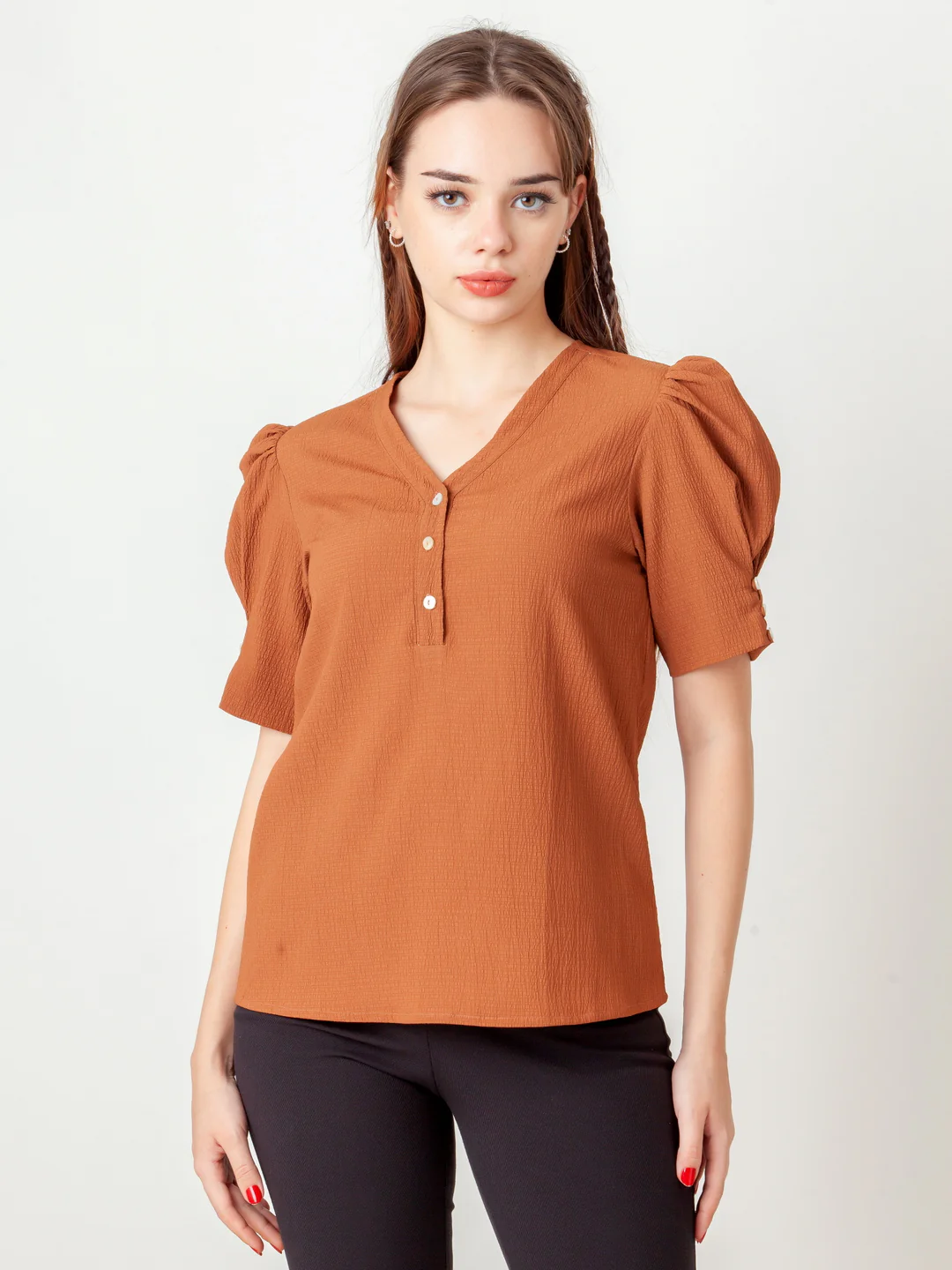 Brown Solid Regular Top - Image 2