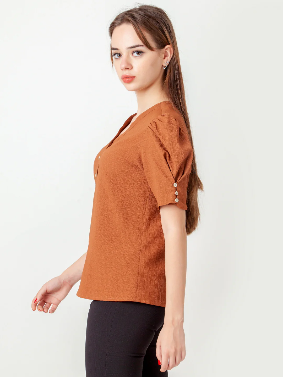 Brown Solid Regular Top - Image 3
