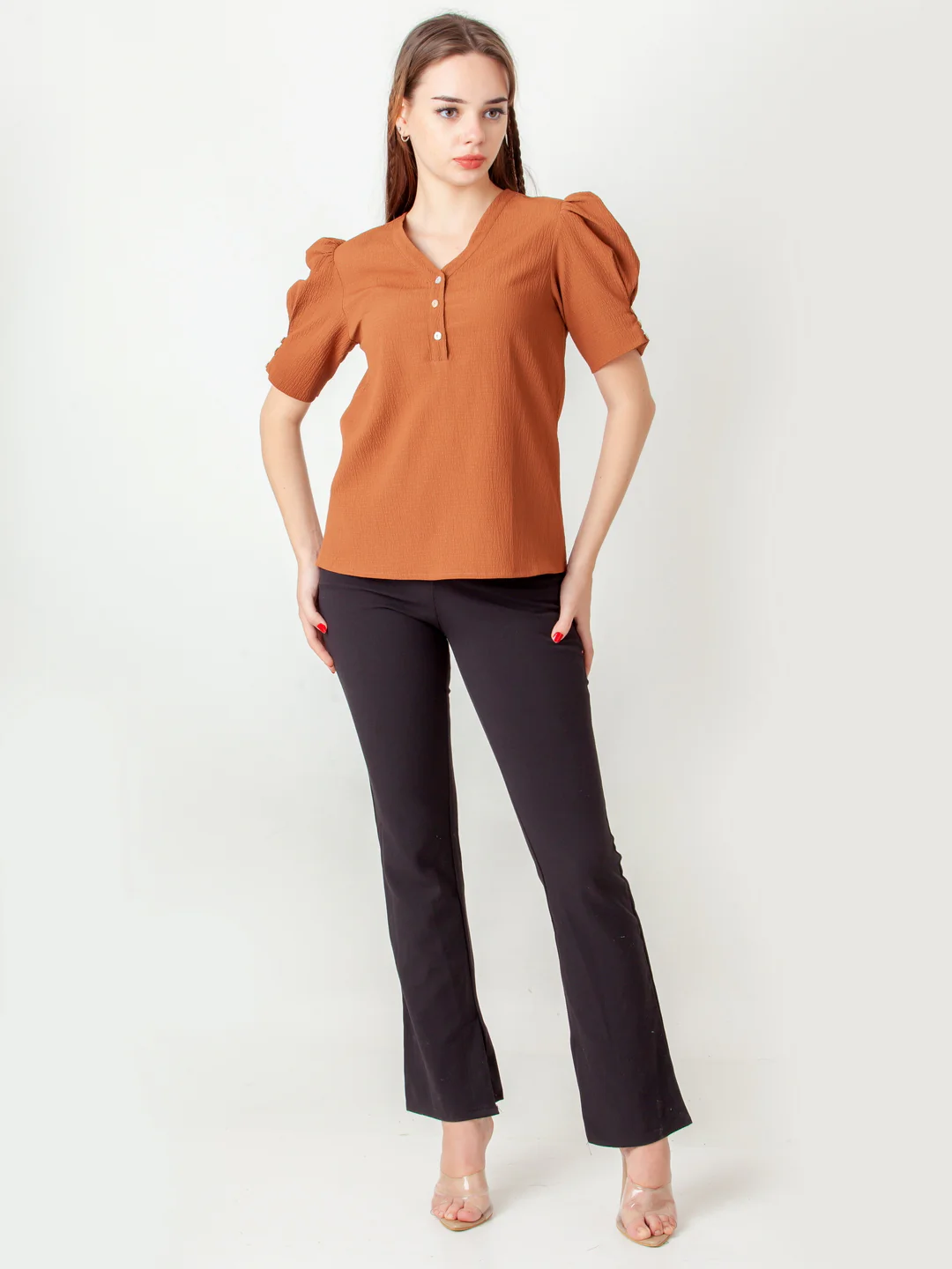 Brown Solid Regular Top - Image 5