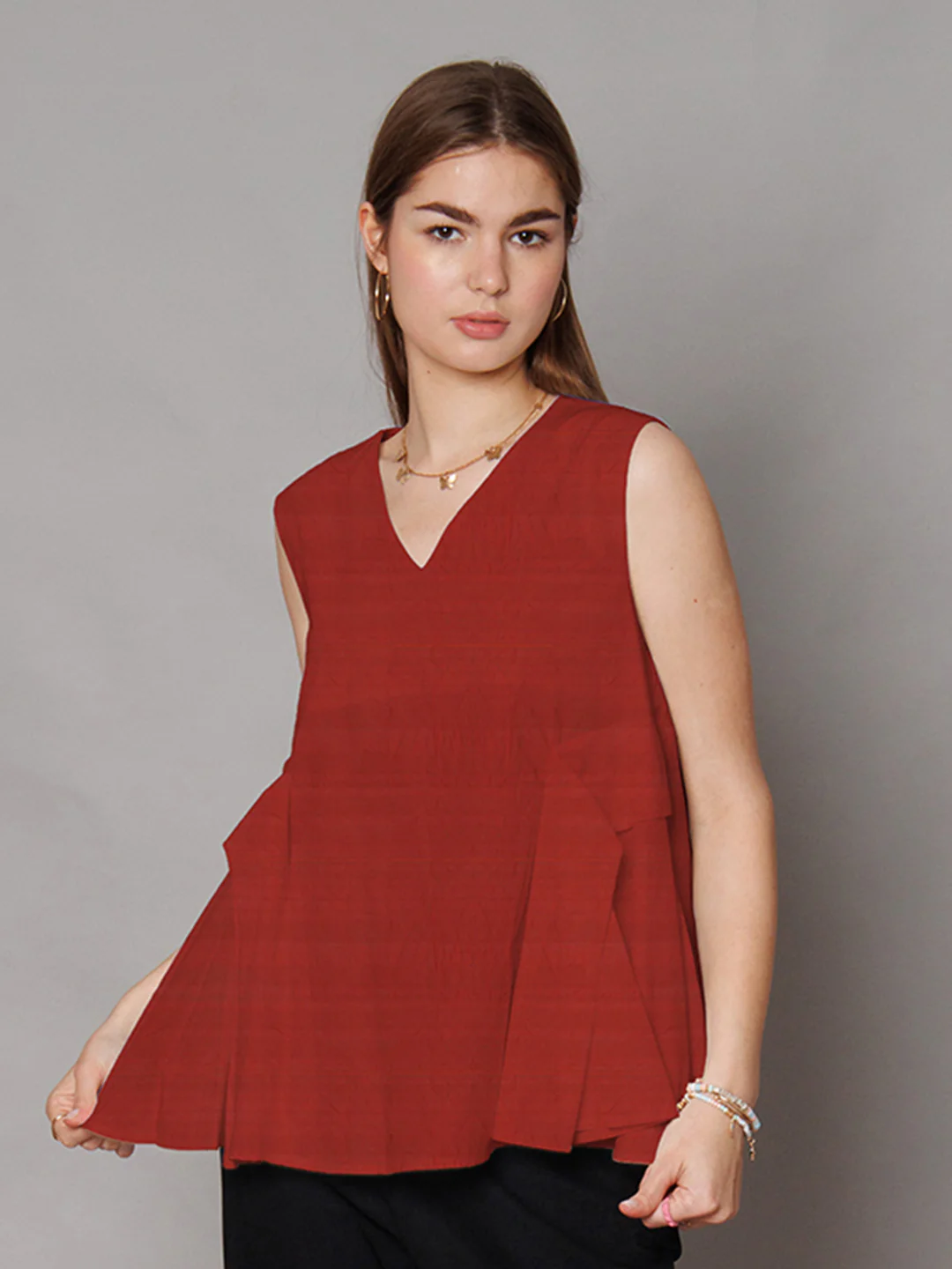 Brown Solid Relaxed Fit Top - Image 2