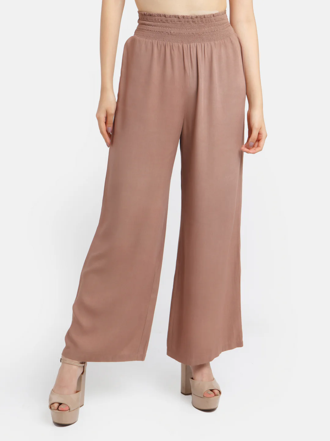 Brown Solid Smocking Trouser - Image 2