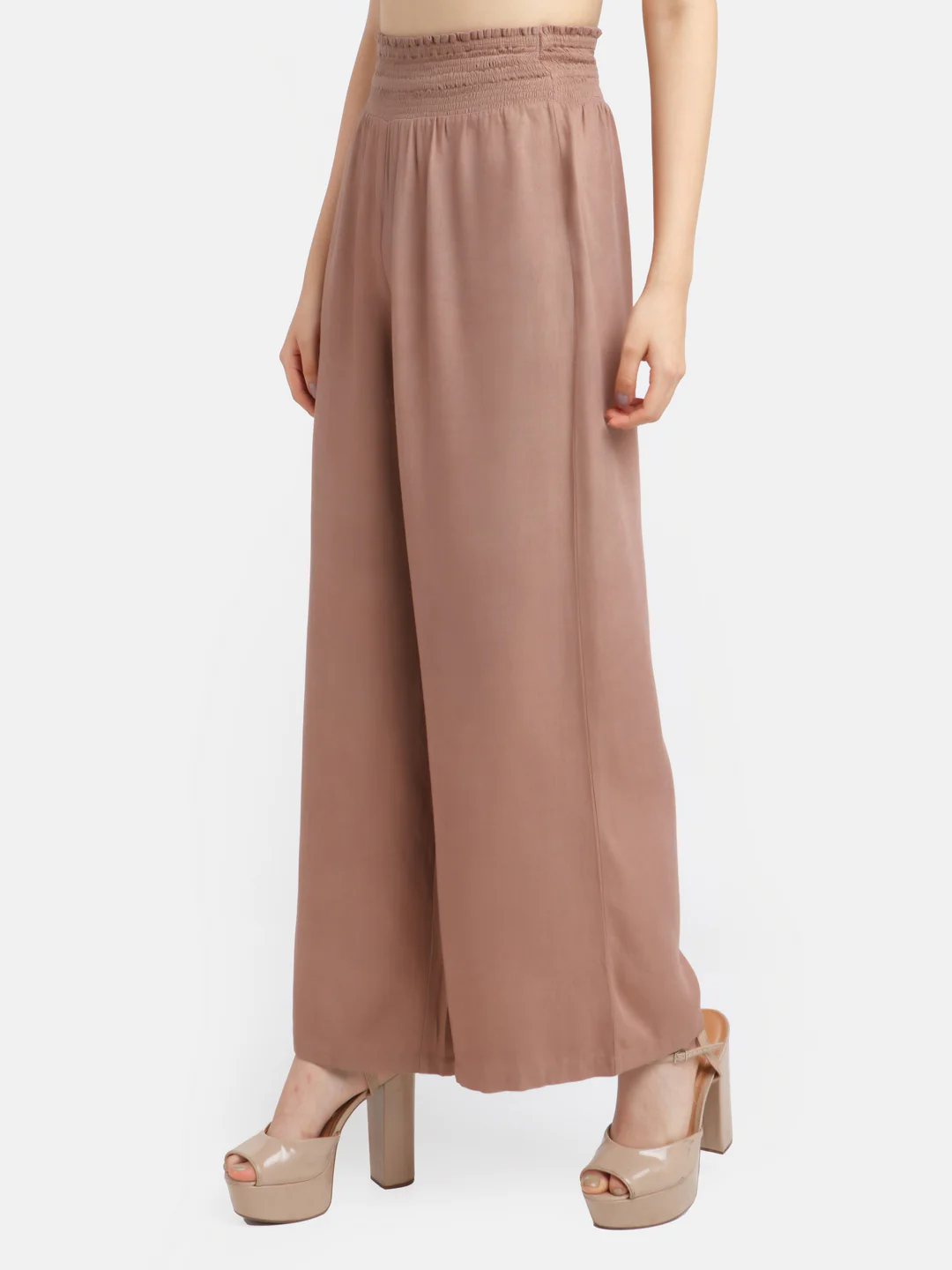 Brown Solid Smocking Trouser - Image 3