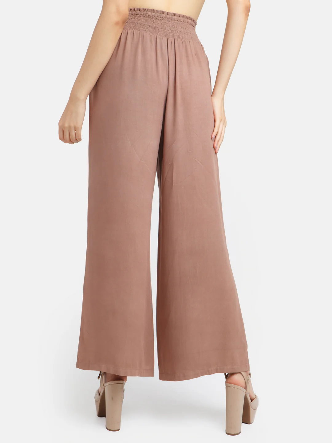 Brown Solid Smocking Trouser - Image 4