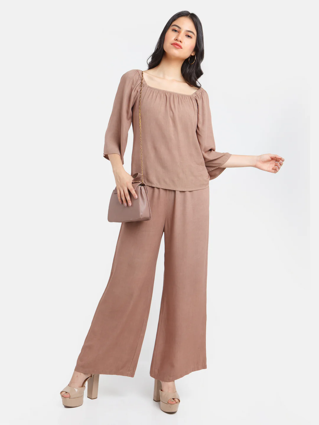 Brown Solid Smocking Trouser - Image 5