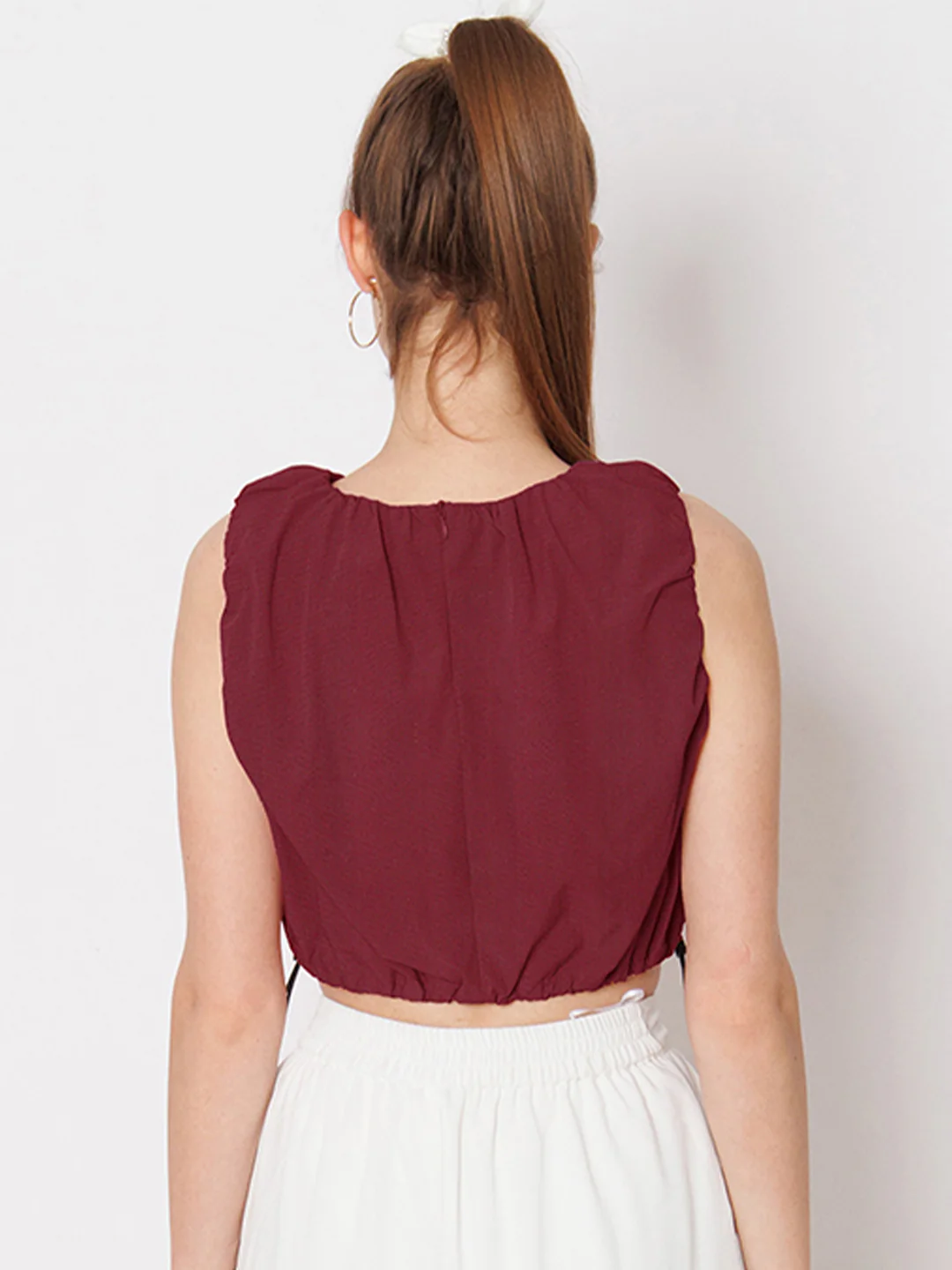 Brown Solid Straight Fit Crop Top - Image 3