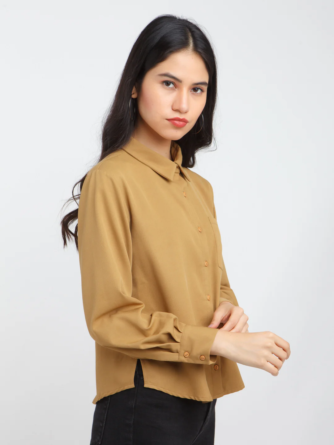 Brown Solid Straight Shirt - Image 3