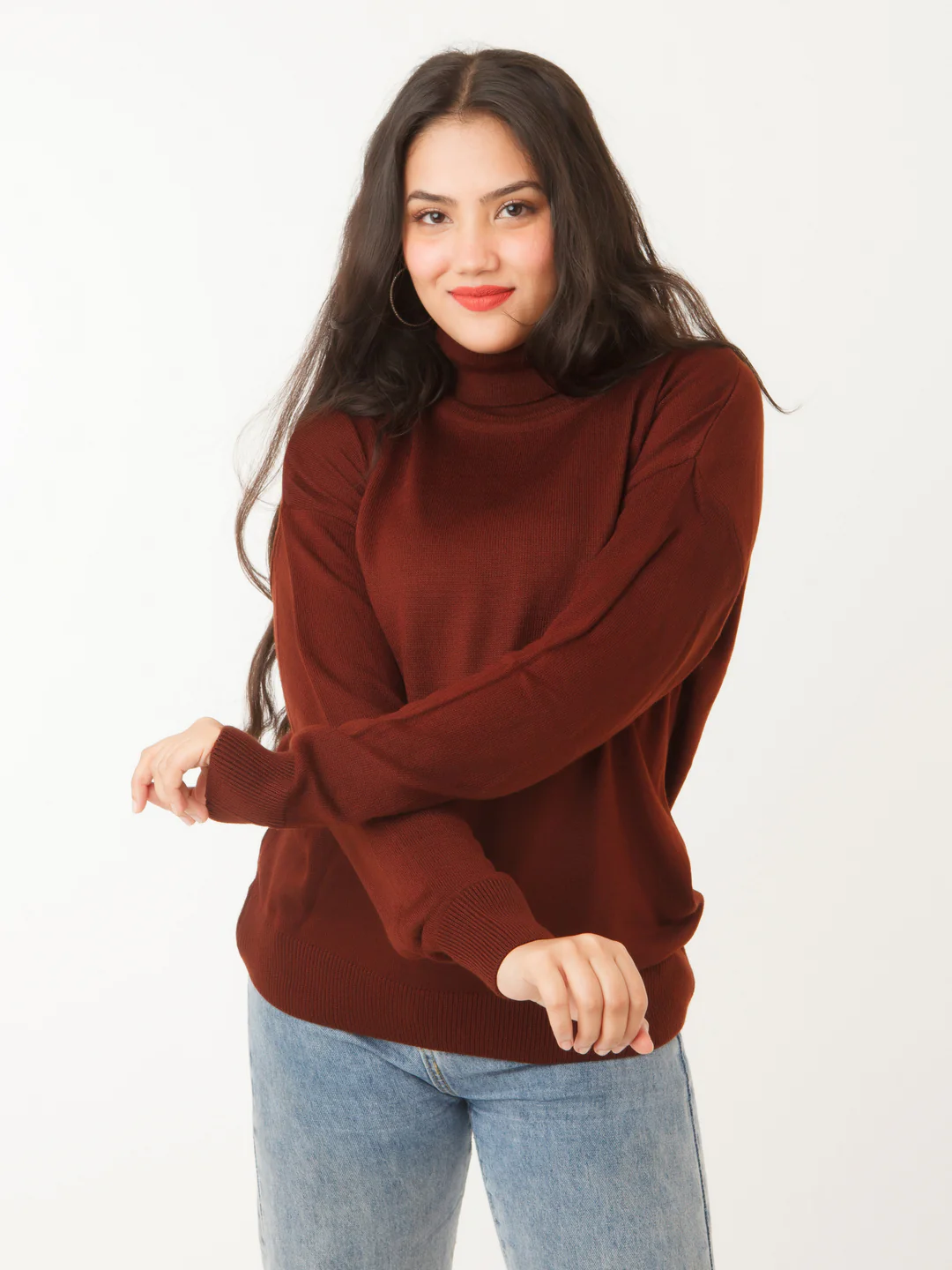 Brown Solid Sweater - Image 2