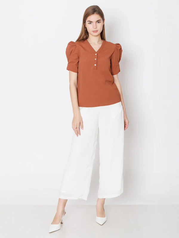 Brown Solid Textured Basic Top - Image 5