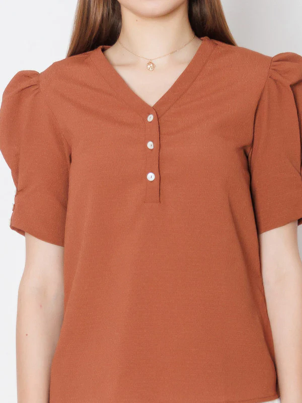 Brown Solid Textured Basic Top - Image 6