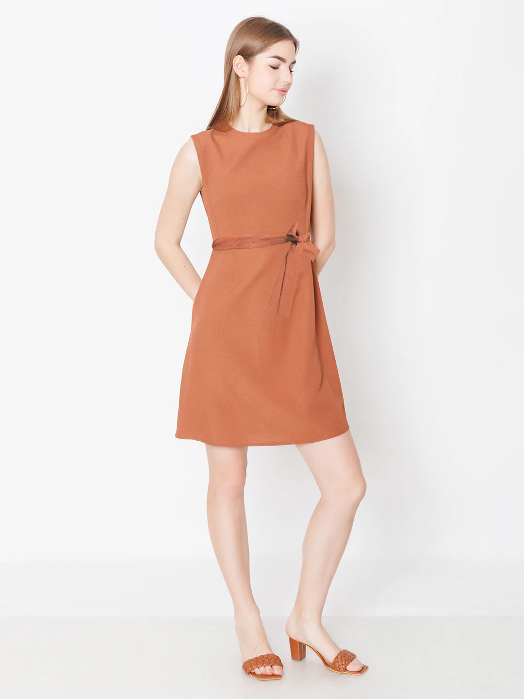Brown Solid Textured Bodycon Mini Dress - Image 5