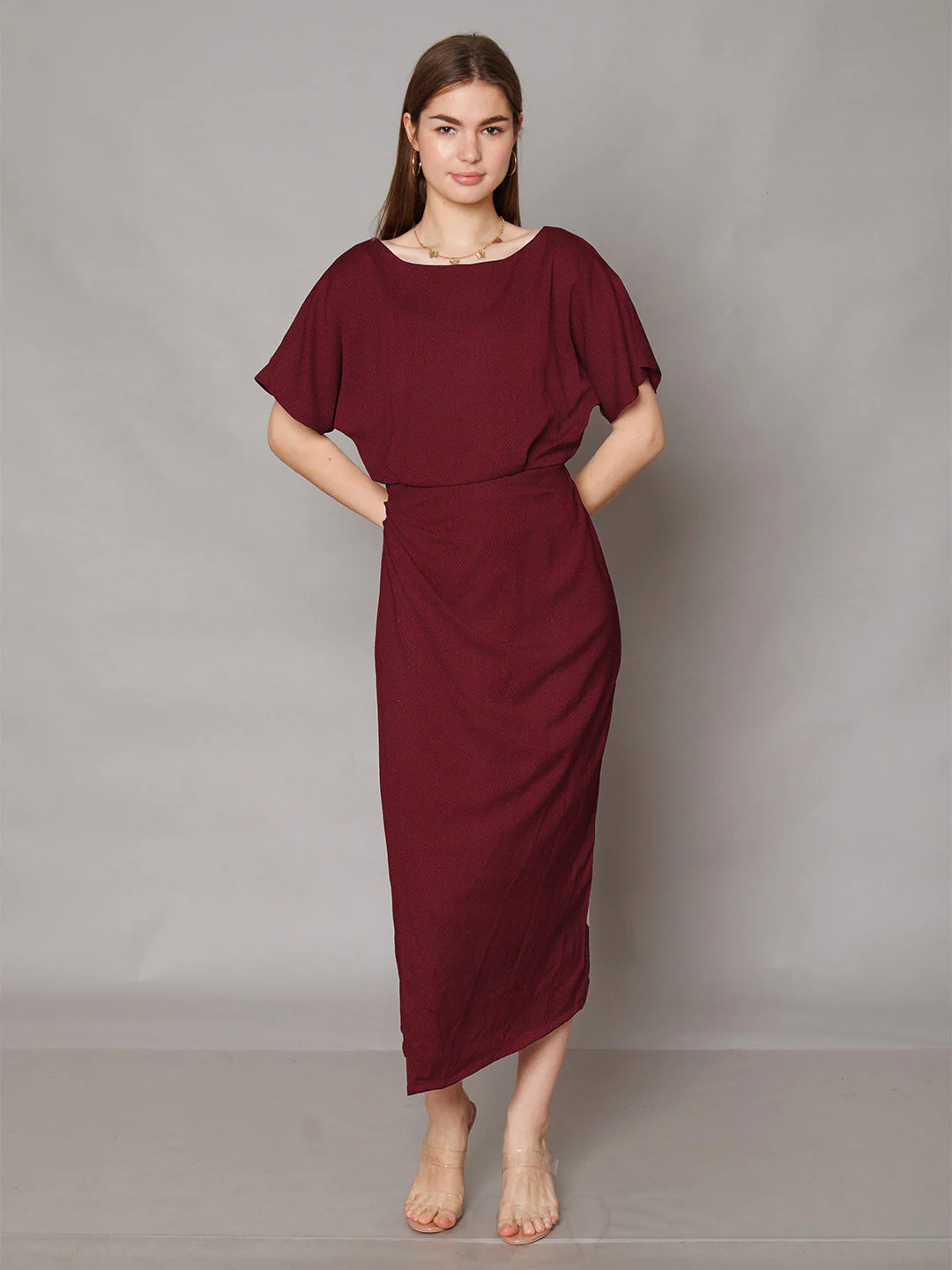 Brown Solid Waist Tie-Up Maxi Dress - Image 2
