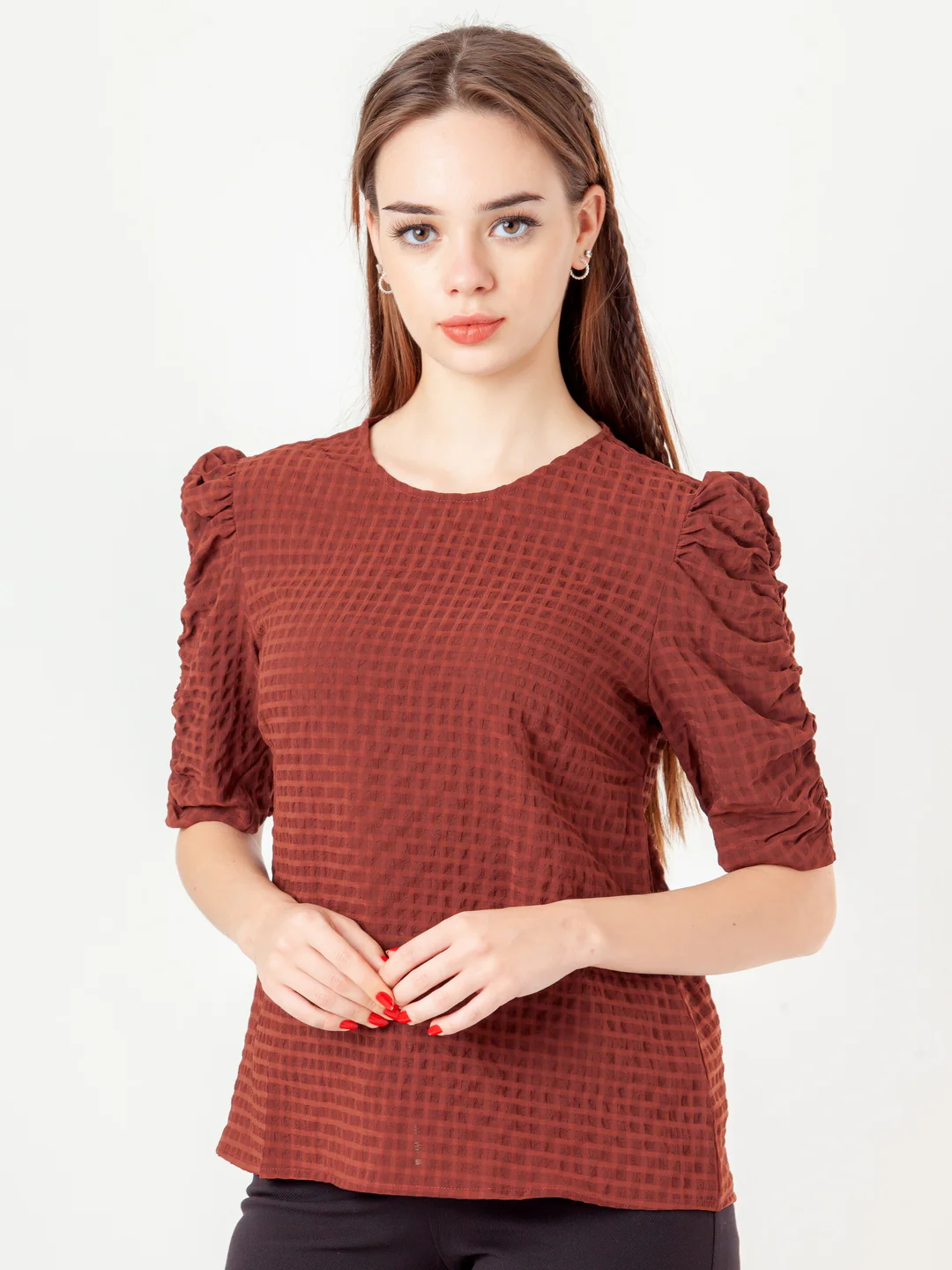 Brown Textured Straight Top - Image 2