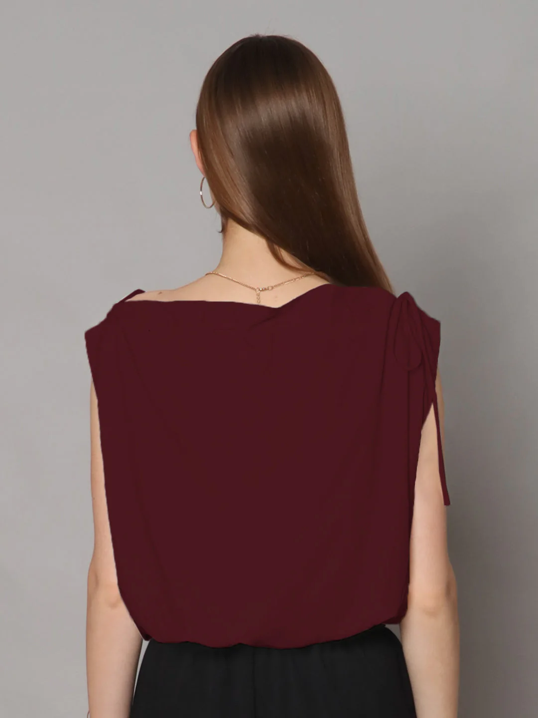 Burgundy Colored Solid Boxy Top - Image 4