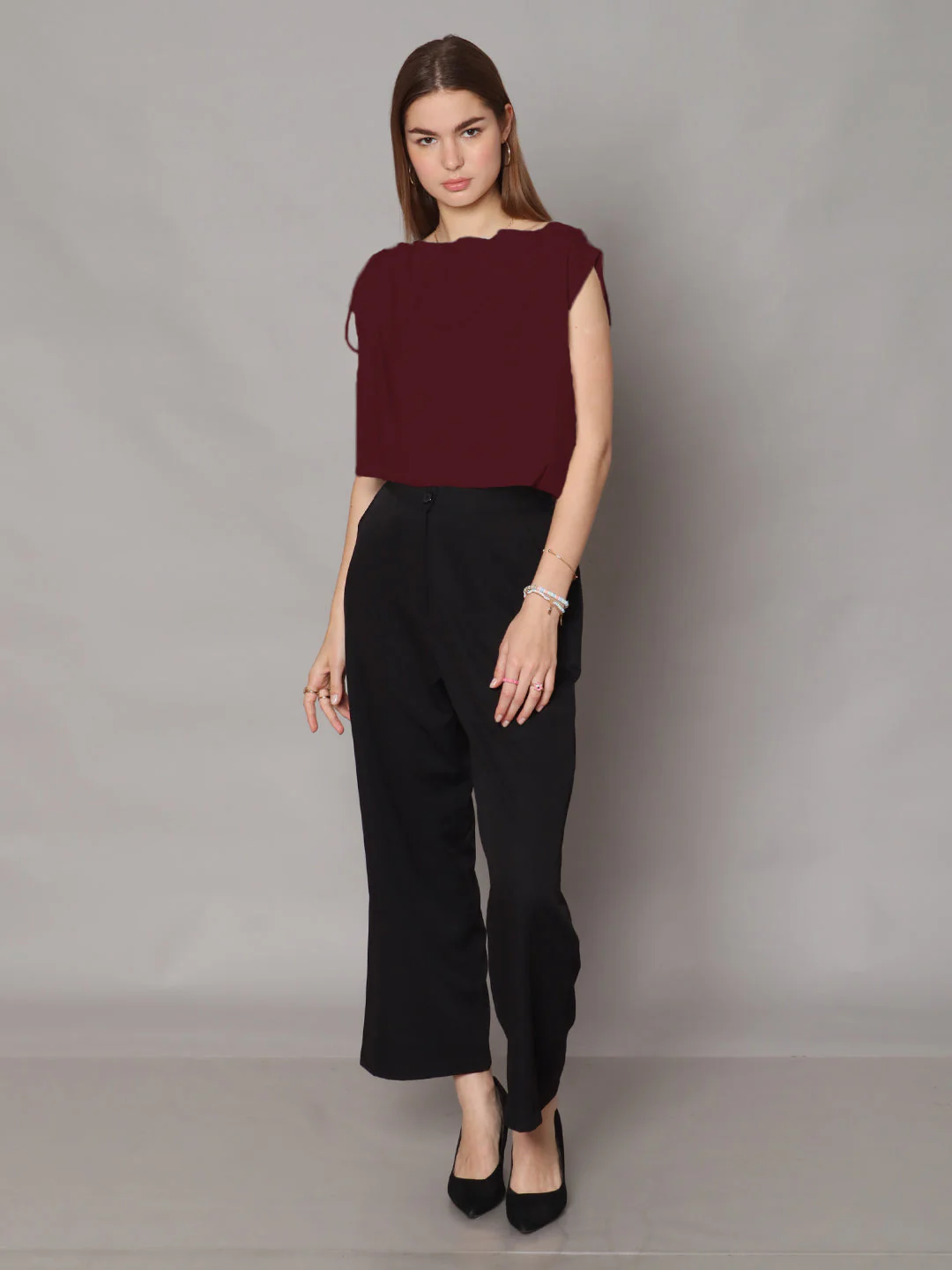 Burgundy Colored Solid Boxy Top - Image 5