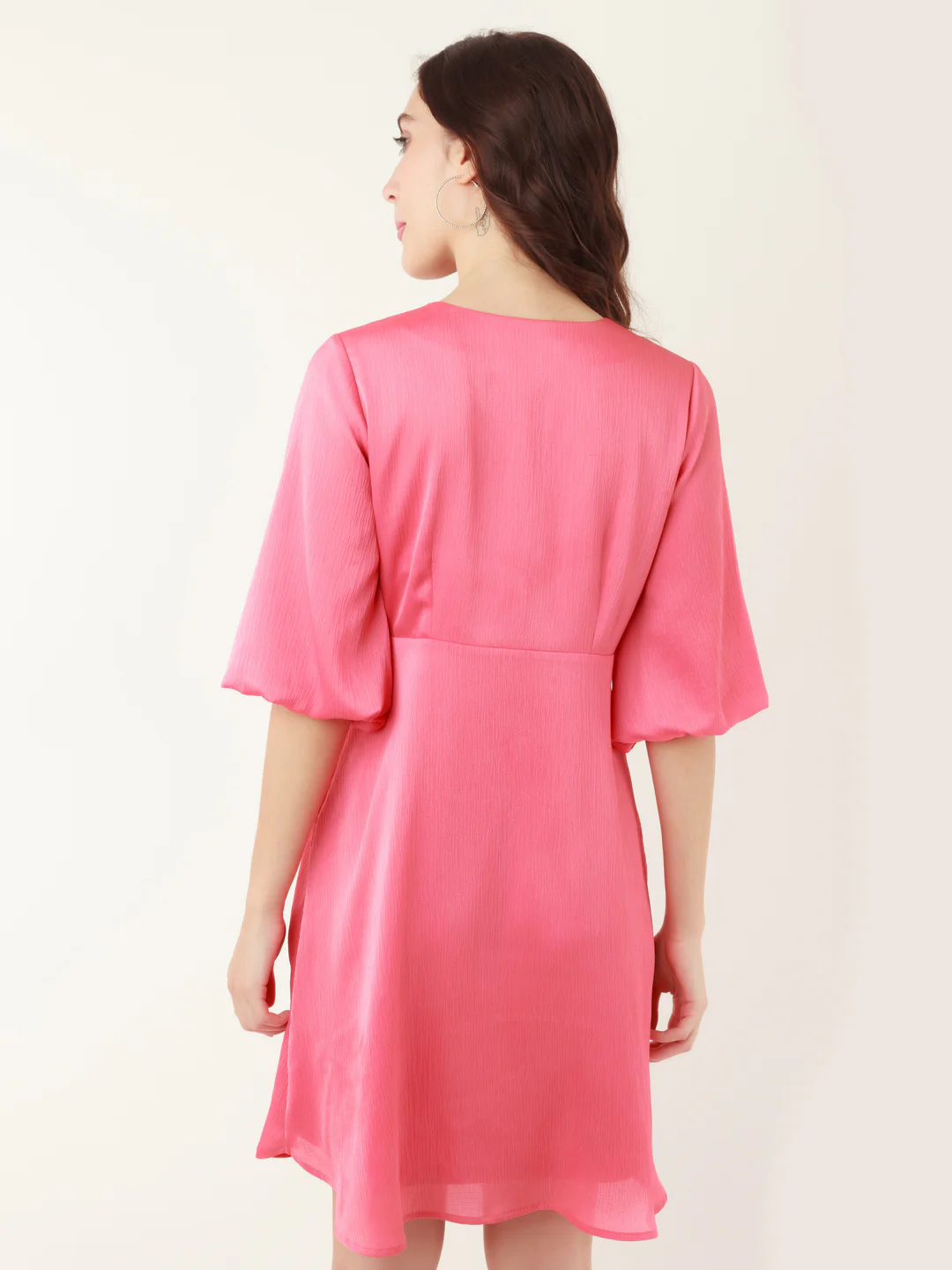 Coral Solid A-Line Short Dress - Image 4