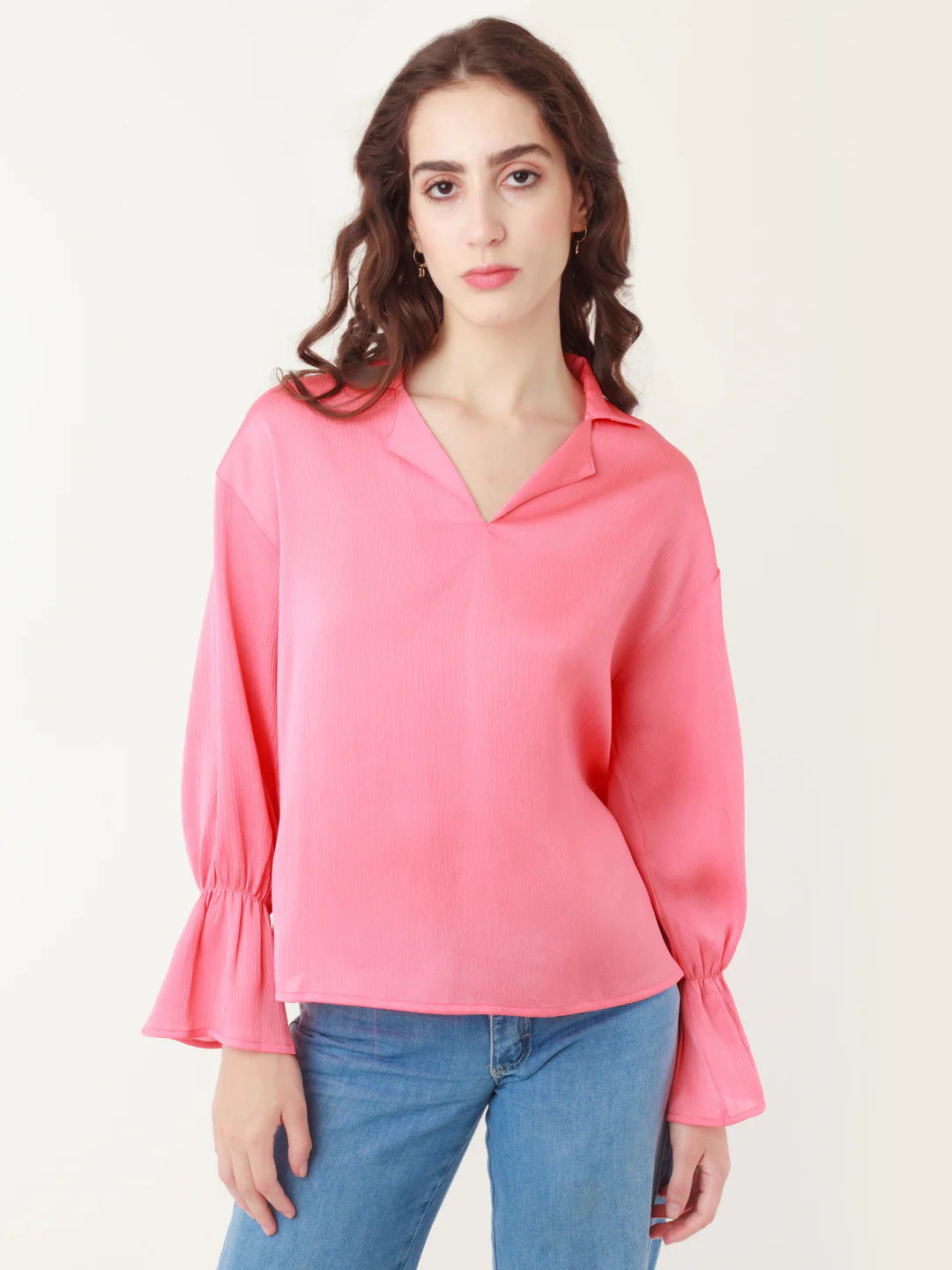 Coral Solid Flared Sleeve Top - Image 2