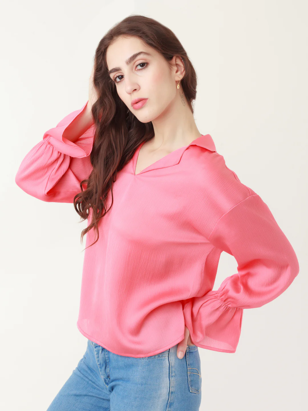 Coral Solid Flared Sleeve Top - Image 3
