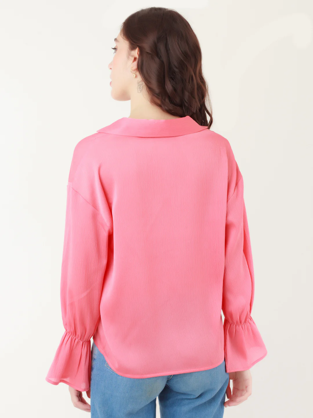 Coral Solid Flared Sleeve Top - Image 4