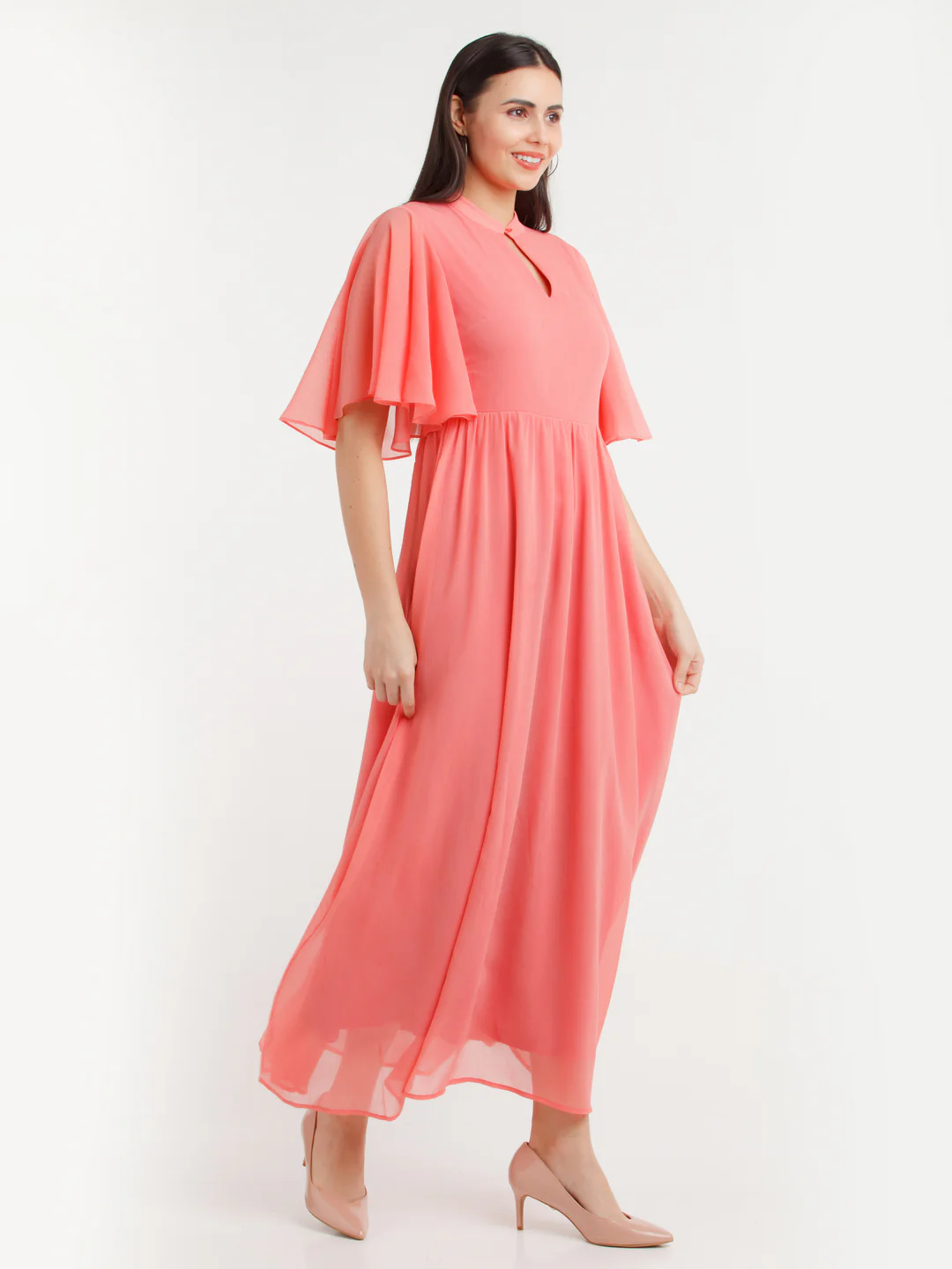 Coral Solid Maxi Dress - Image 3