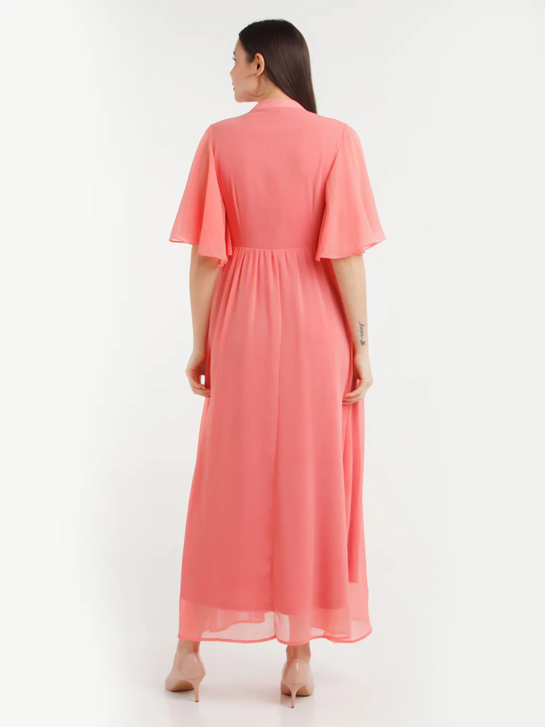 Coral Solid Maxi Dress - Image 4