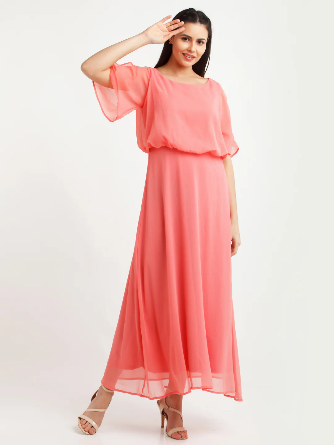 Coral Solid Maxi Dress