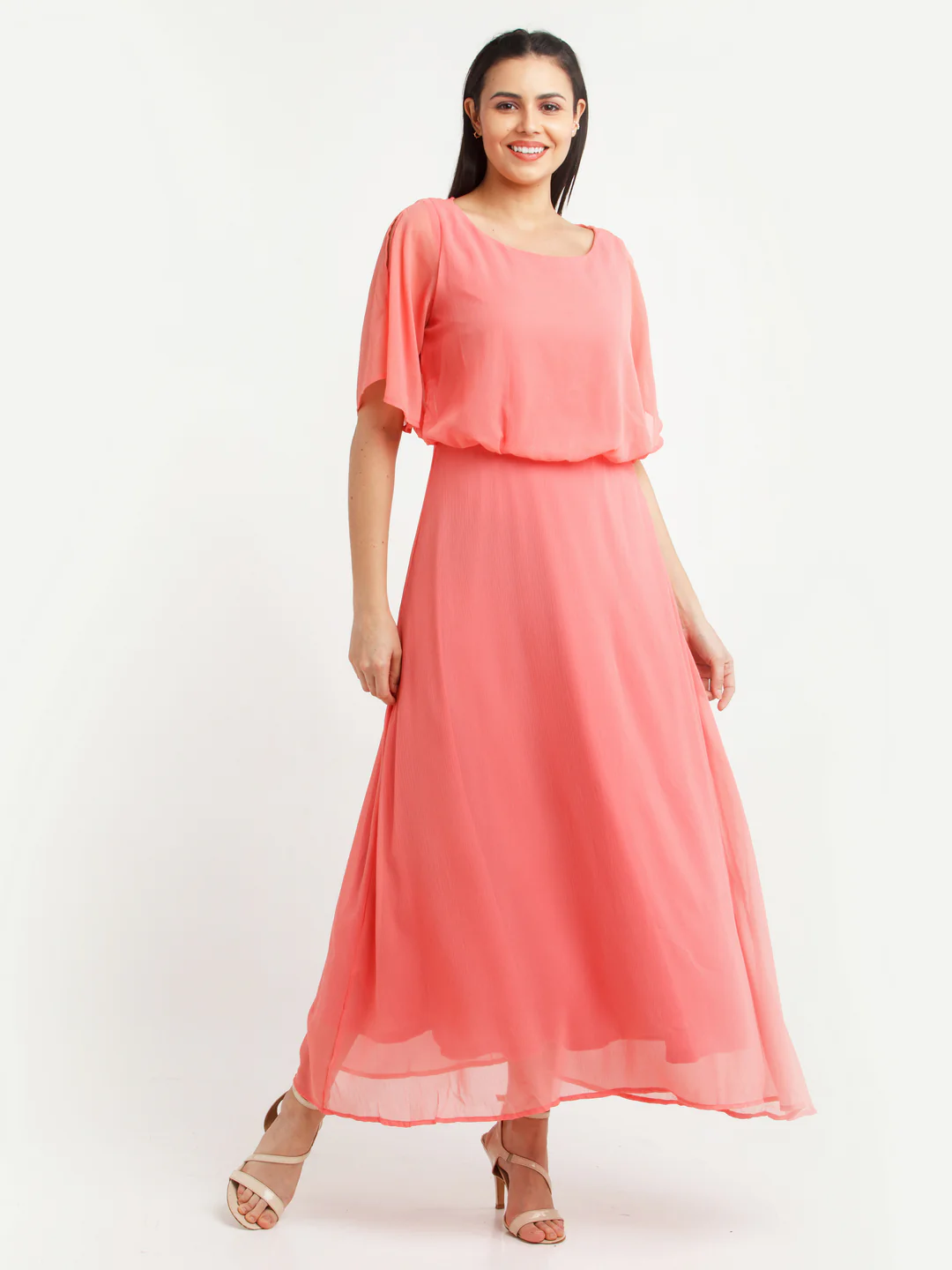 Coral Solid Maxi Dress - Image 2
