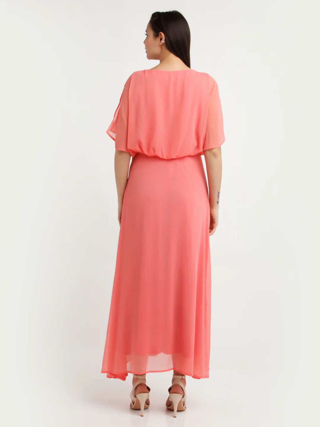 Coral Solid Maxi Dress - Image 4