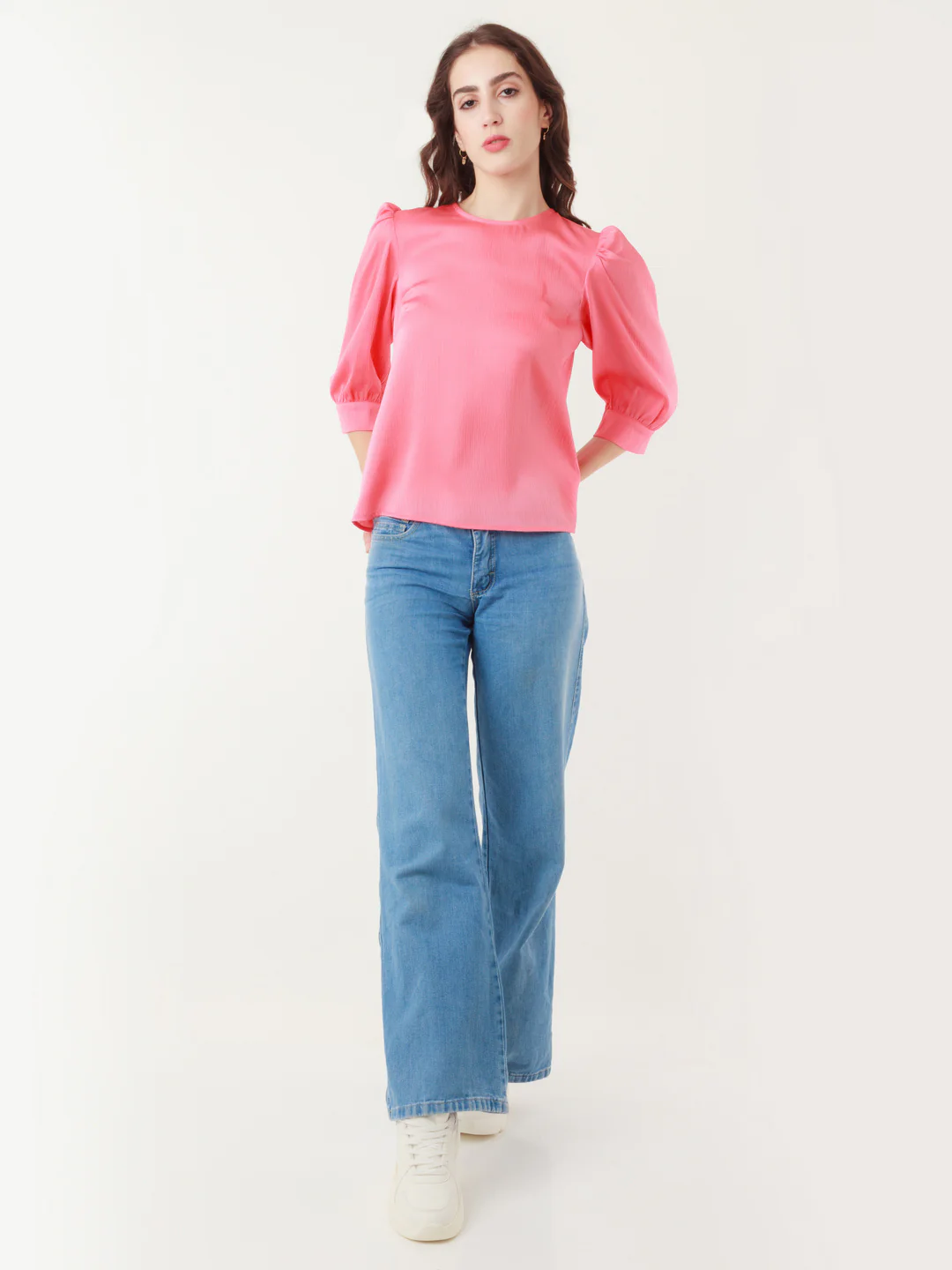 Coral Solid Puff Sleeve Shirt - Image 5