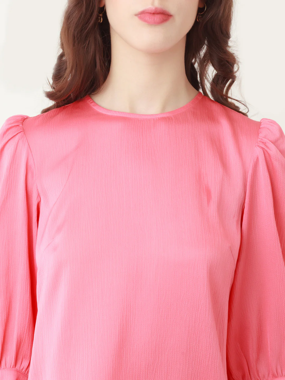 Coral Solid Puff Sleeve Shirt - Image 6