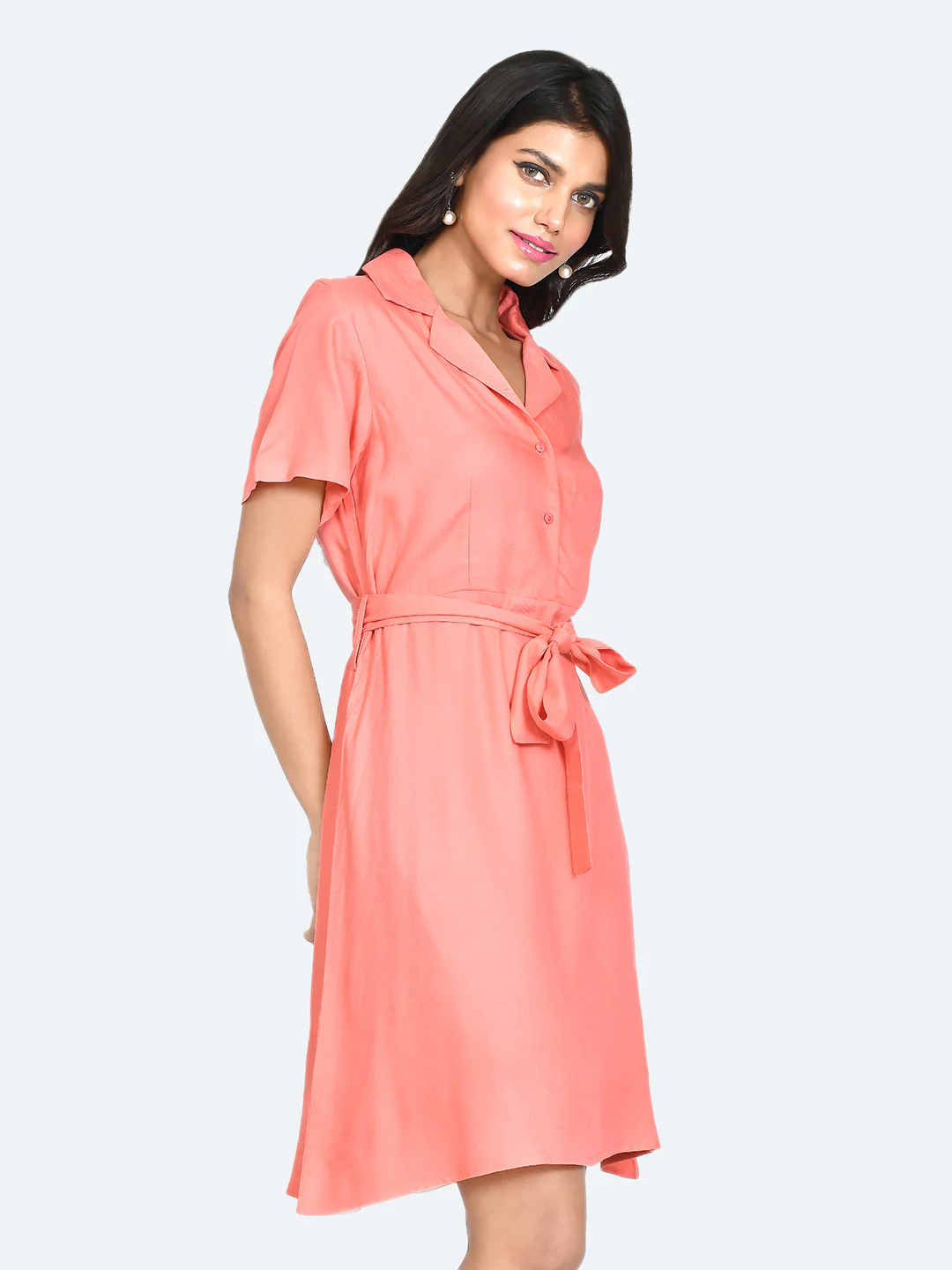 Coral Solid Shirt Dress - Image 3