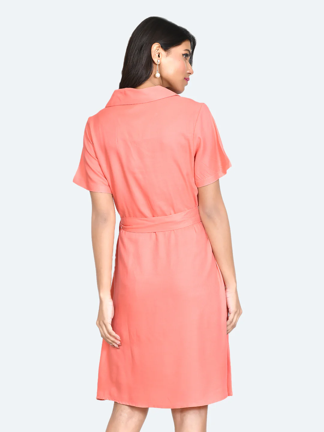 Coral Solid Shirt Dress - Image 4