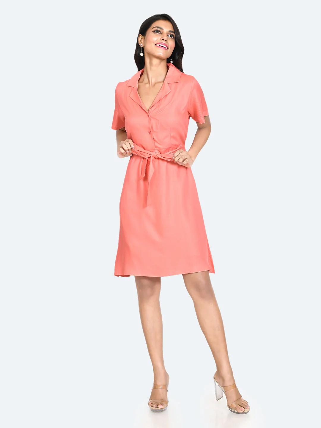 Coral Solid Shirt Dress - Image 5