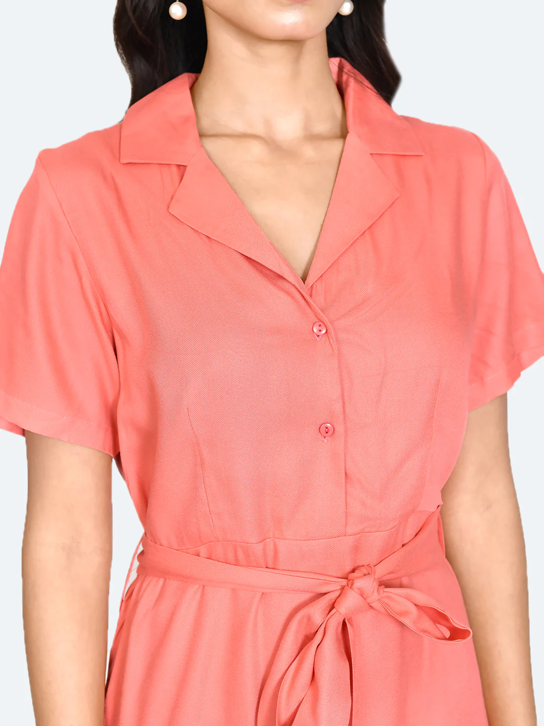 Coral Solid Shirt Dress - Image 6